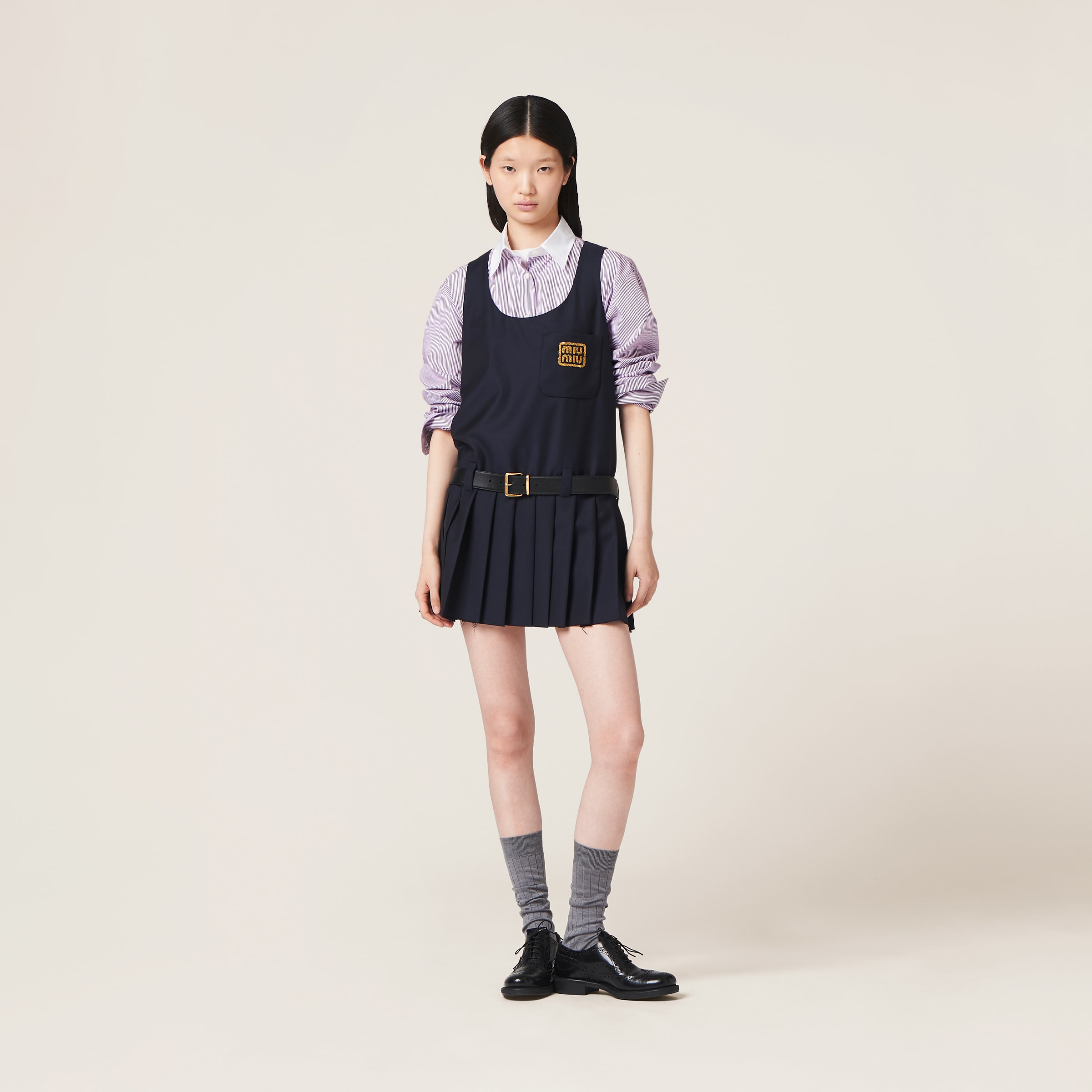MiuMiu*Batavia dress ウール プリーツミニドレス*送料込 Navy Batavia Dress | Miu Miu