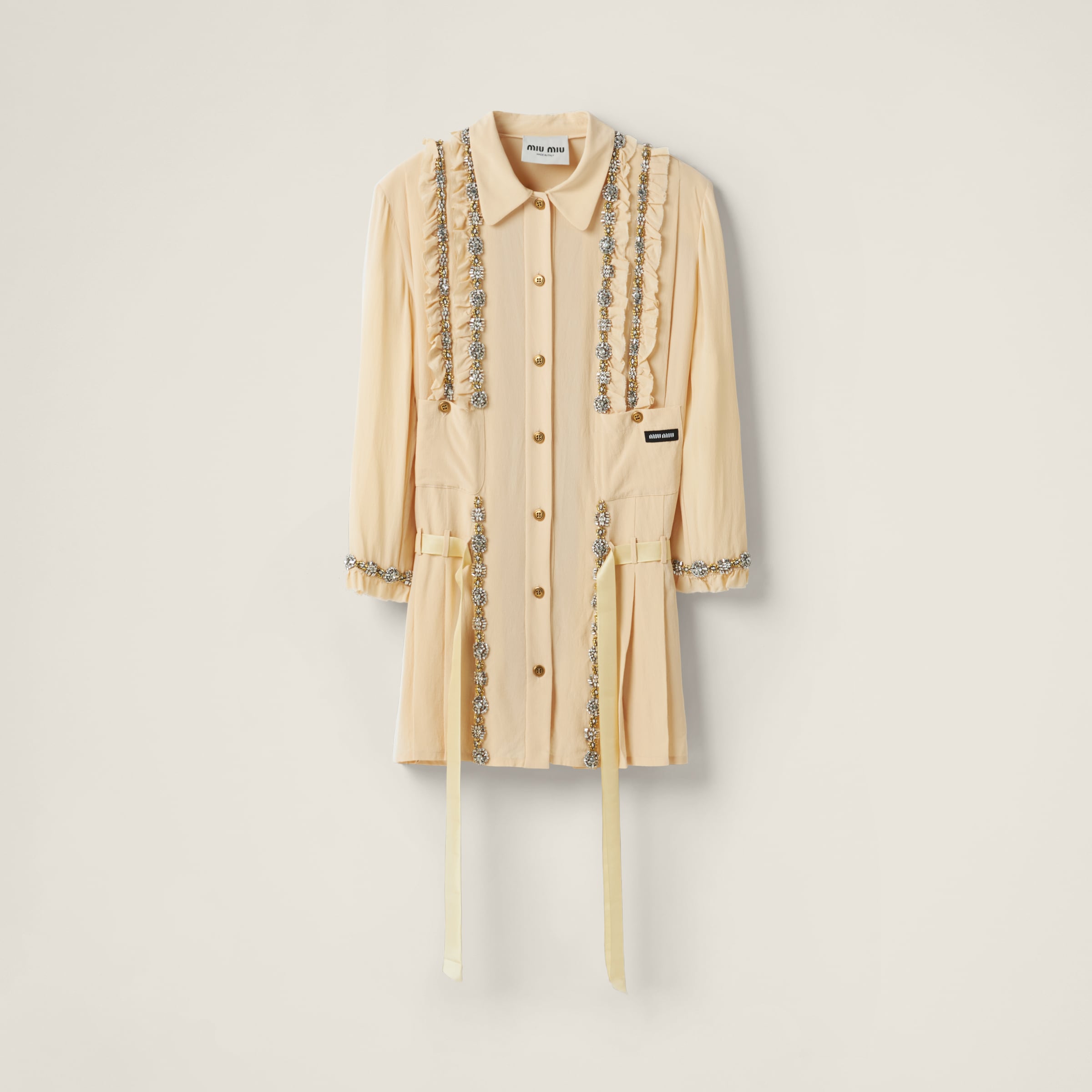 Miu Miu Embroidered Marocain Mini-dress In Vanilla