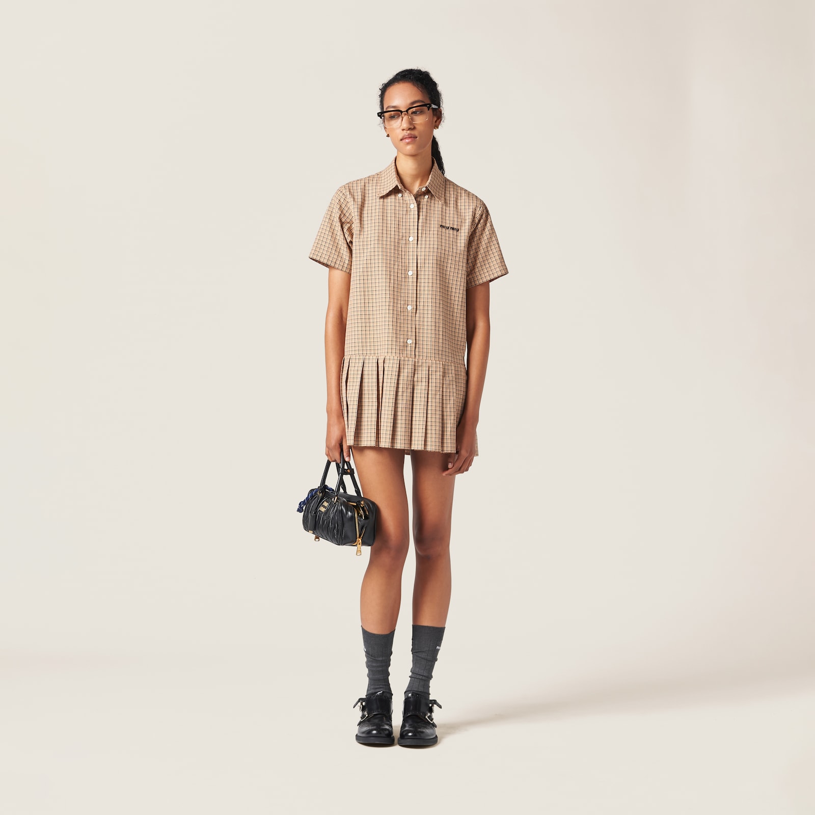 MIU 25S PLEATED VEST DRESS IN ACETATE 264605