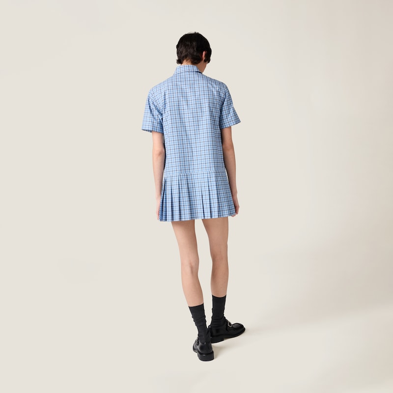 Pleated checked poplin dress
