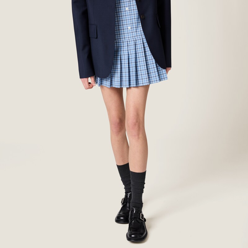 Pleated checked poplin dress