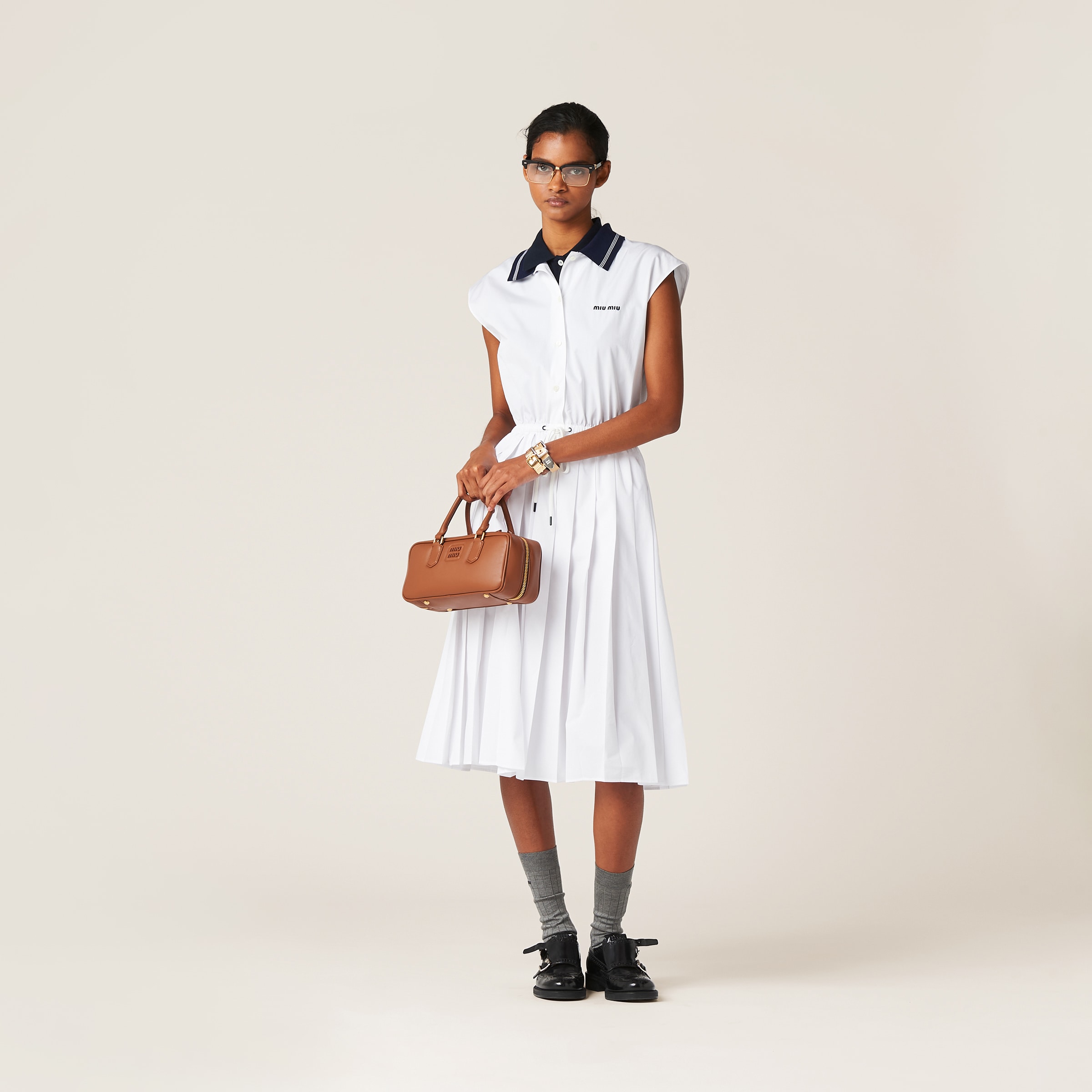 White Poplin Dress | Miu Miu White Poplin Dress | Miu Miu