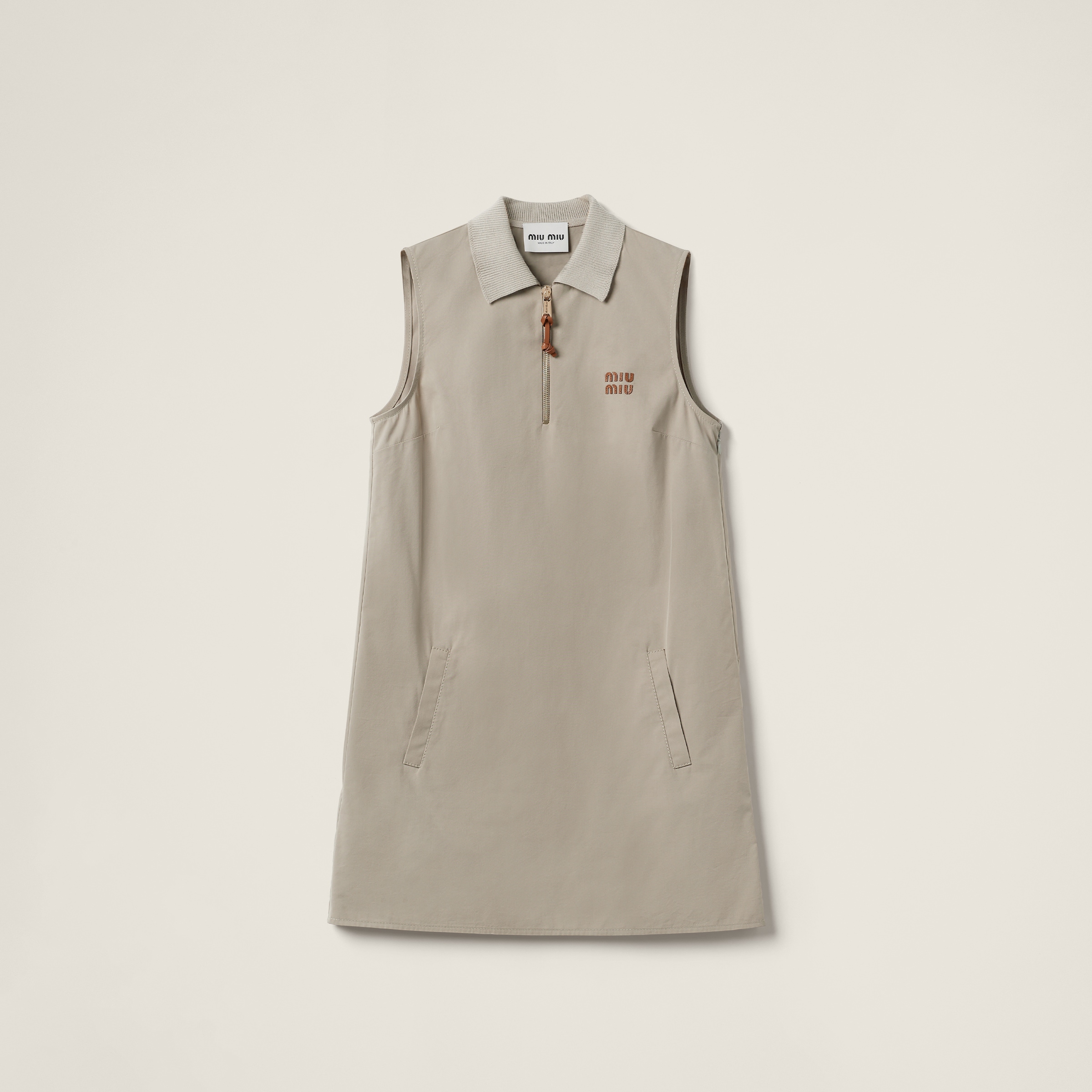 Miumiu Panama Cotton Dress In Clay Grey