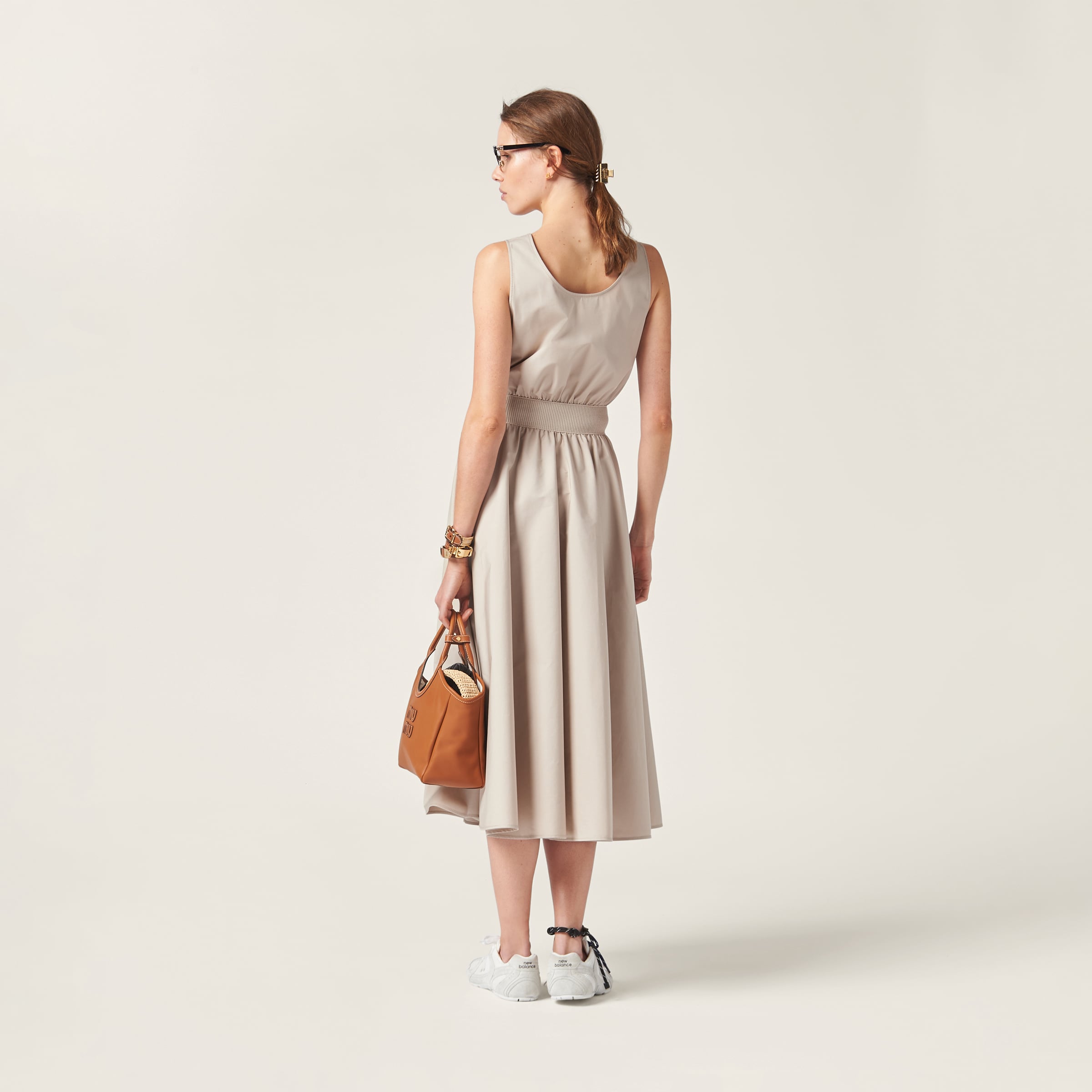 Miumiu Panama Cotton Dress In Limestone