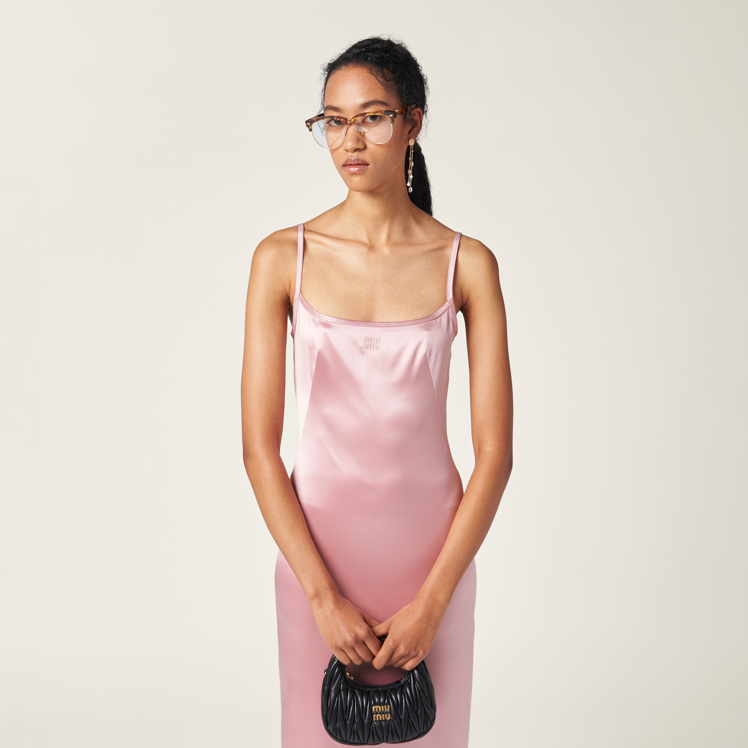 Begonia Pink Stretch Satin Dress | Miu Miu