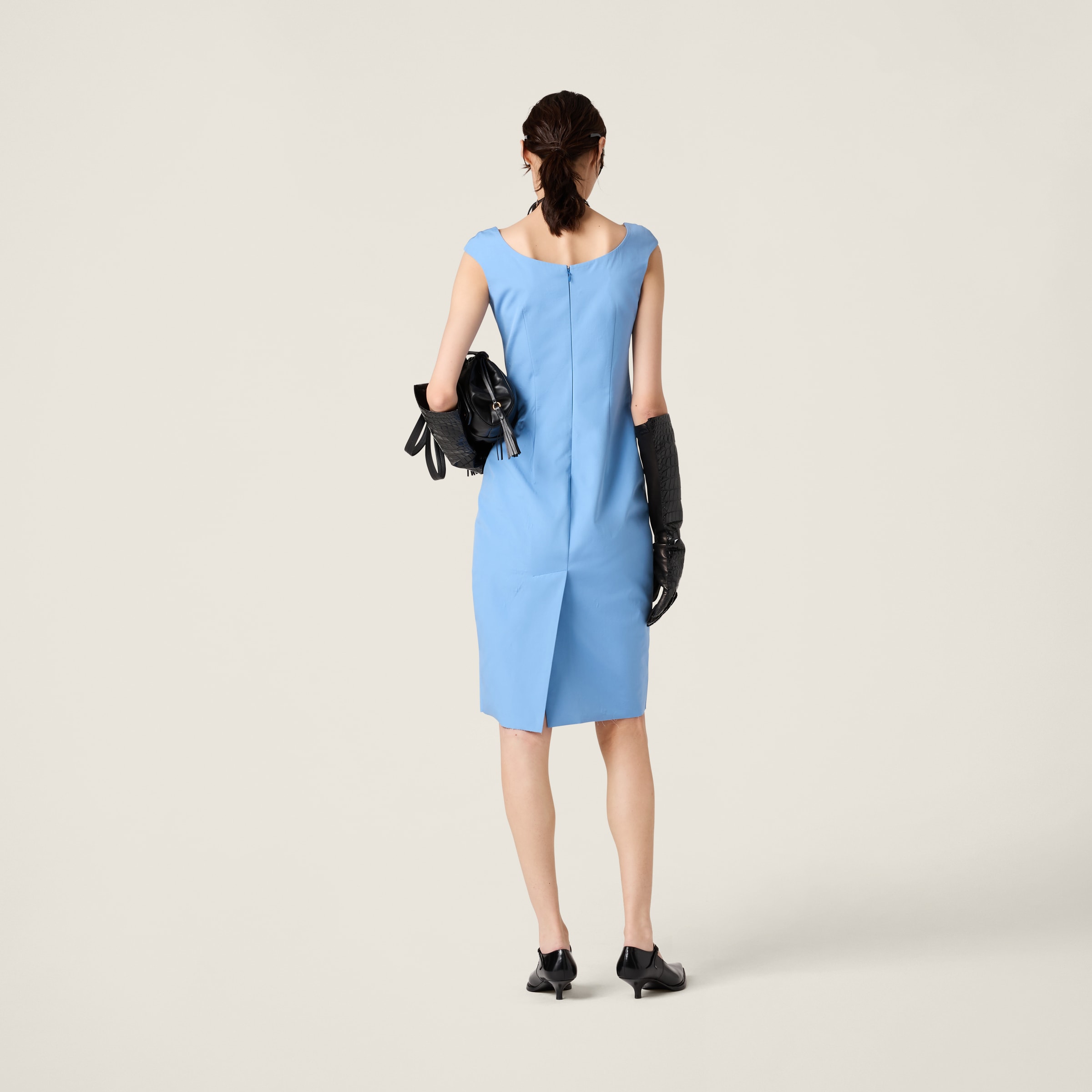 Sapphire Blue Poplin And Jersey Dress | Miu Miu Sapphire Blue Poplin And Jersey Dress | Miu Miu