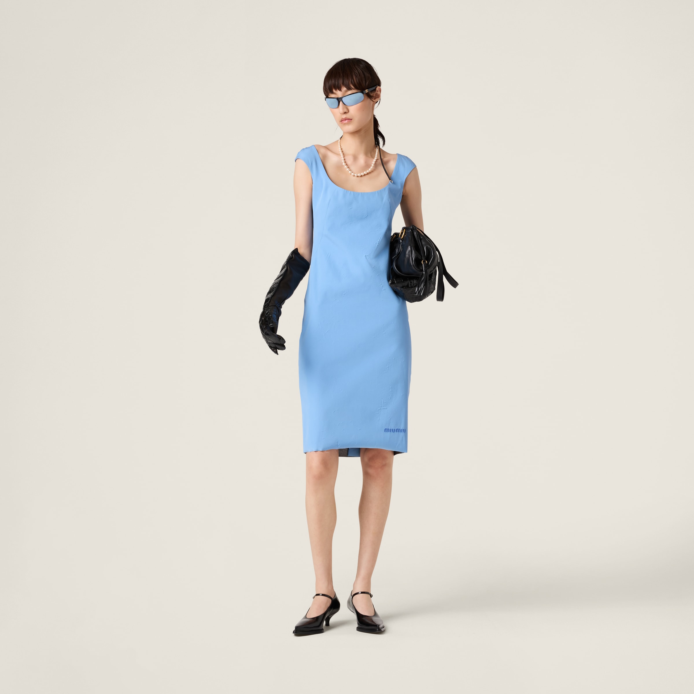 Sapphire Blue Poplin And Jersey Dress | Miu Miu Sapphire Blue Poplin And Jersey Dress | Miu Miu