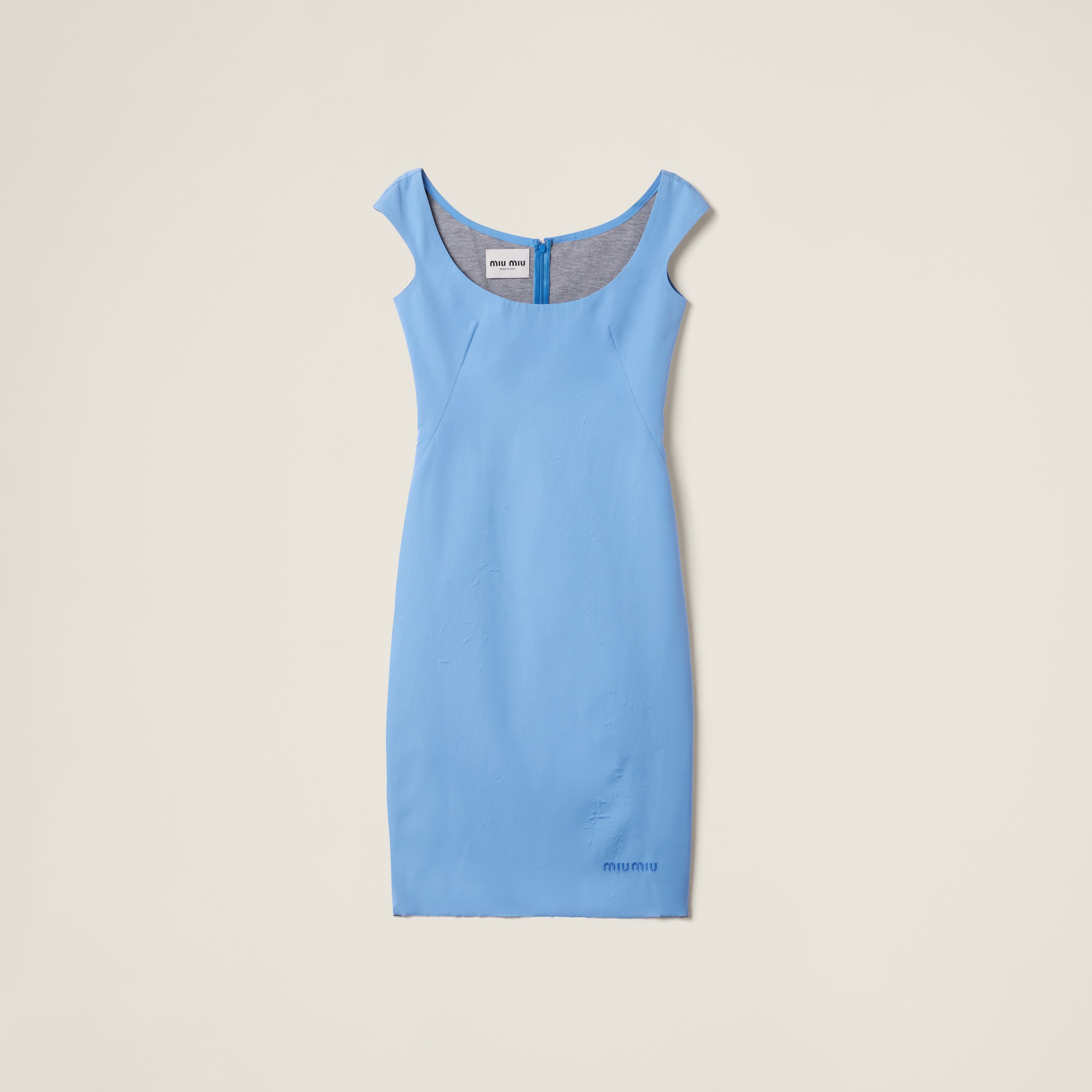 Sapphire Blue Poplin And Jersey Dress | Miu Miu Sapphire Blue Poplin And Jersey Dress | Miu Miu