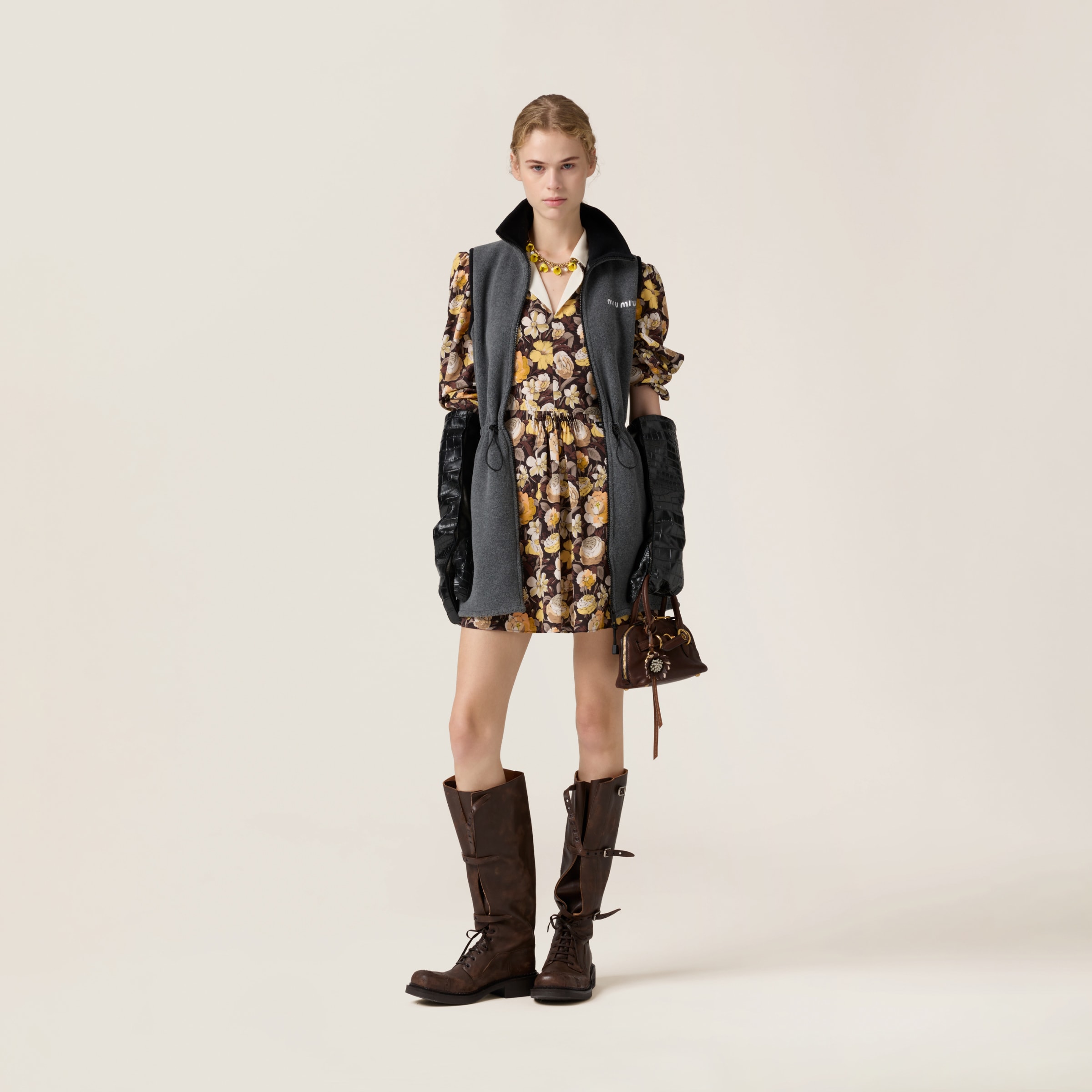 Miu Miu Fleece Dress In Grey