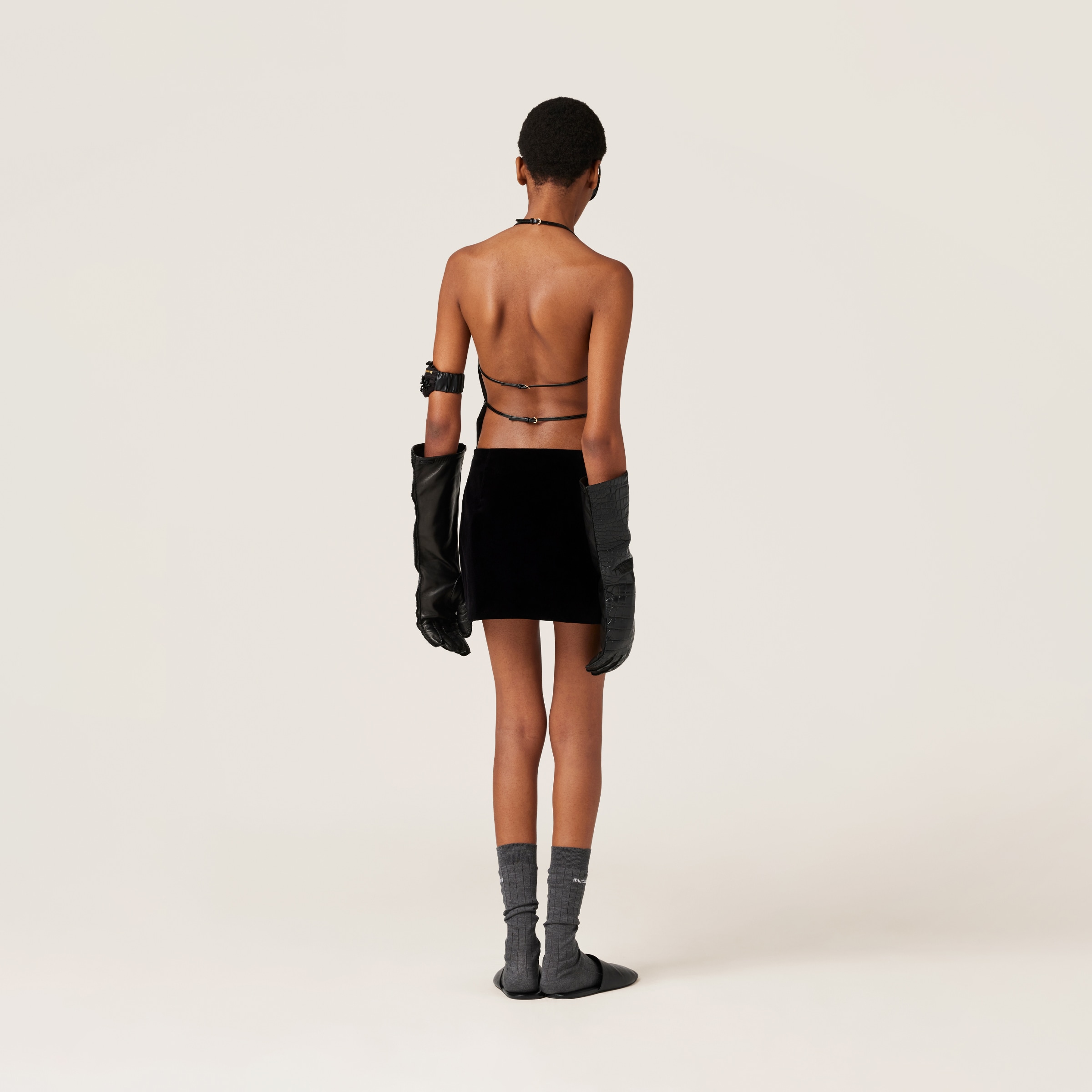 Miu Miu Stretch Velvet Mini-dress In Black
