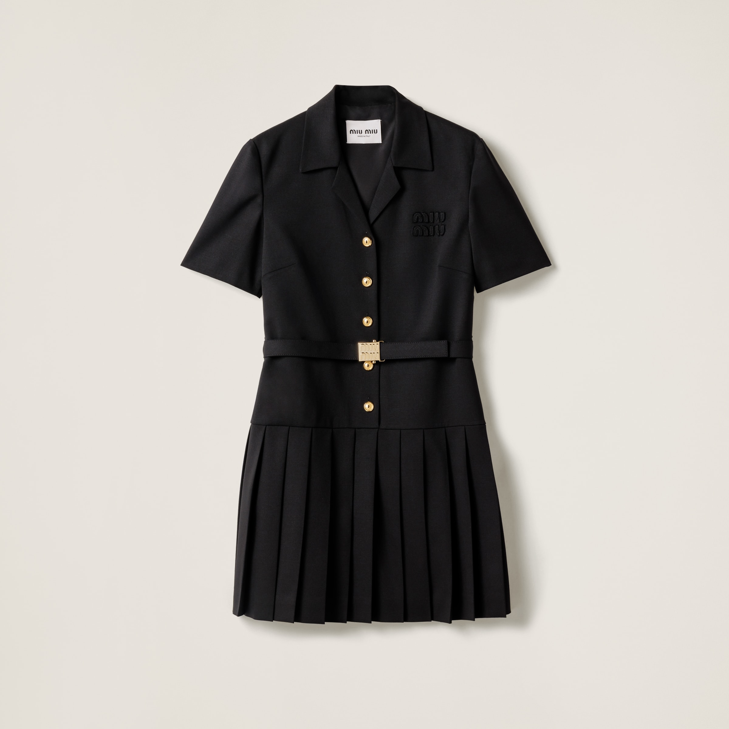 Miu Miu Grain De Poudre Wool Mini-dress In Black