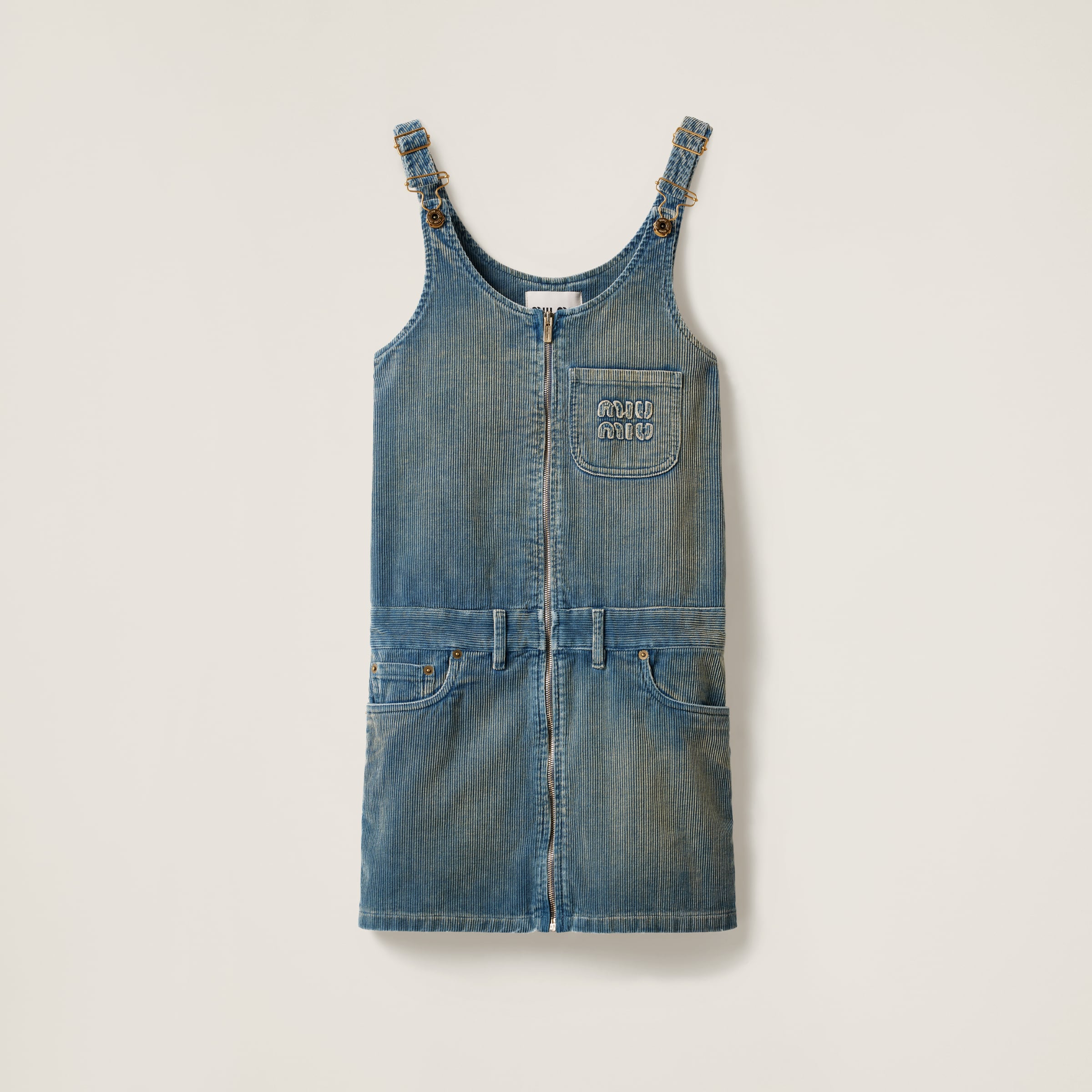 Sapphire Blue Washed Corduroy Mini-dress | Miu Miu