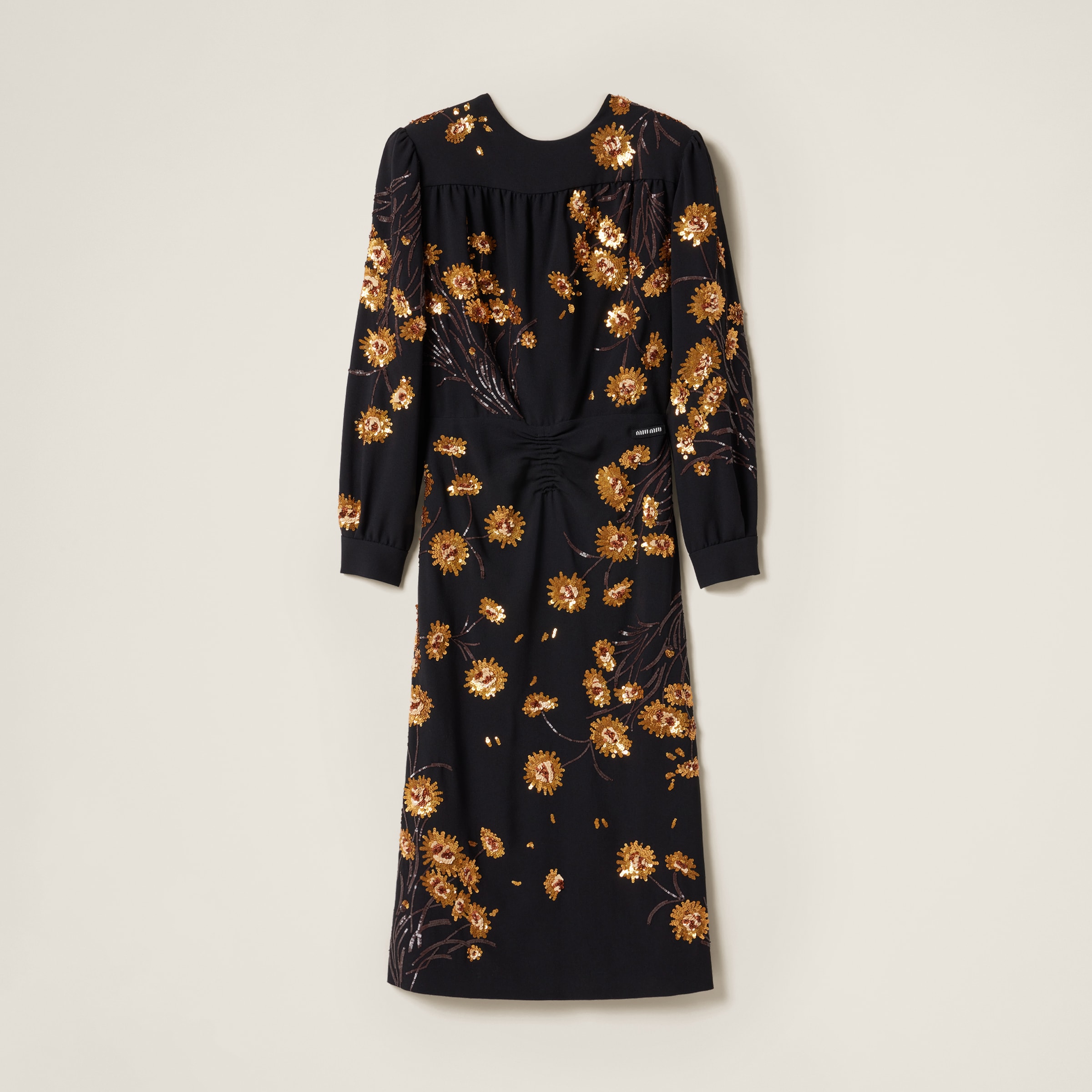 Miu Miu Embroidered Sablé Dress In Black