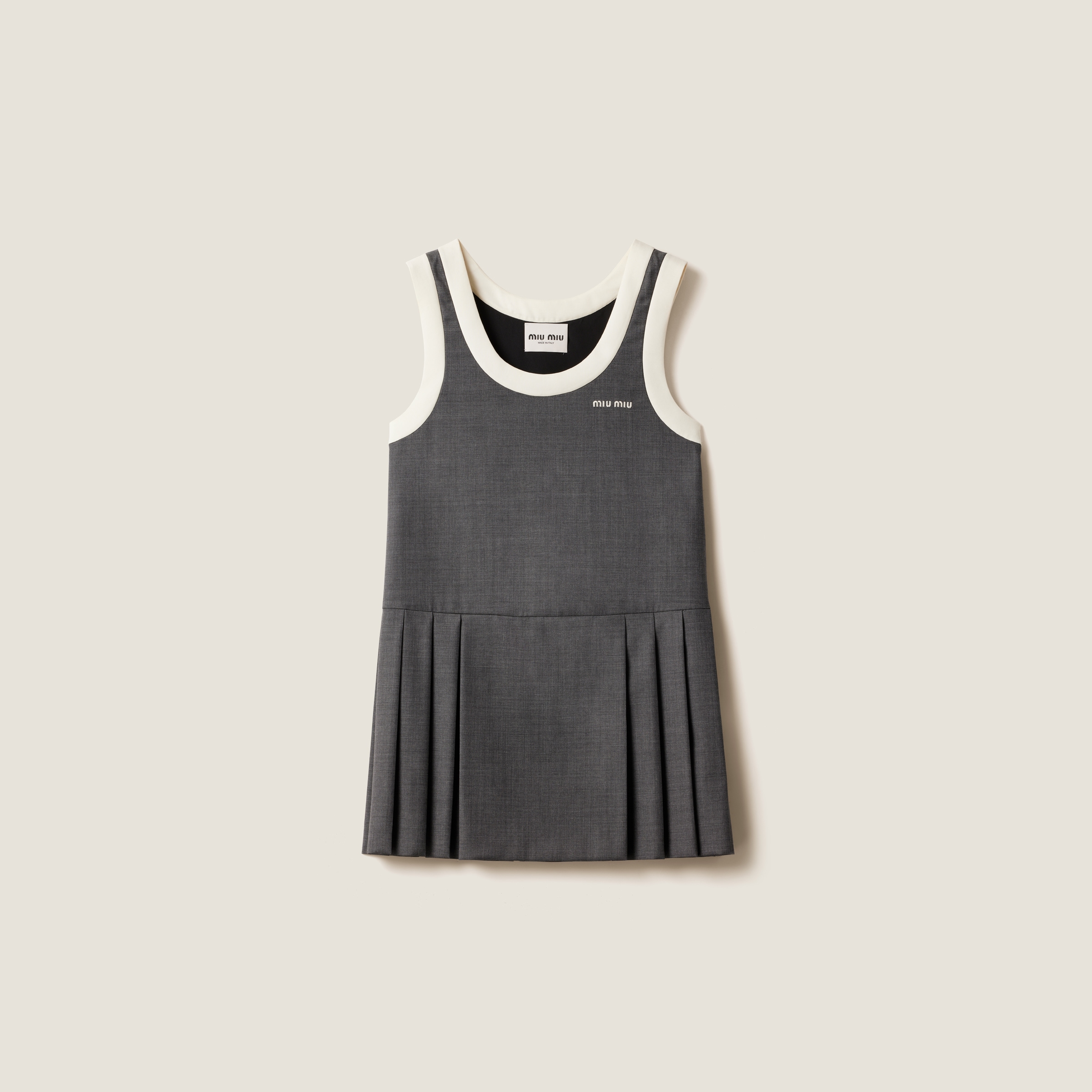 Miu Miu Pleated Grisaille Mini-dress In Slate Gray