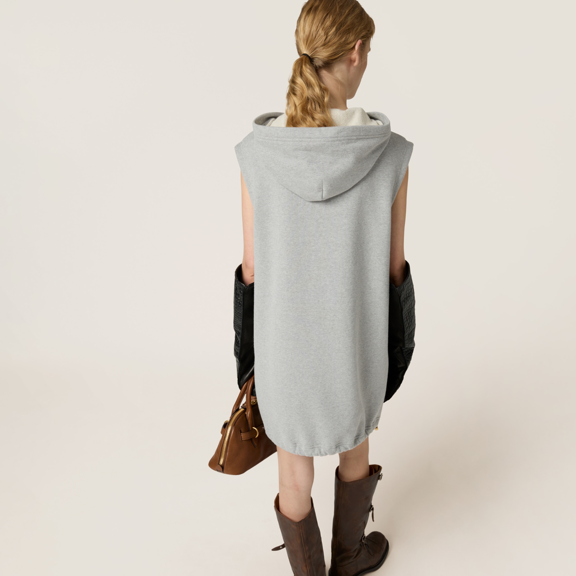 Grey Cotton Fleece Hoodie Dress | Miu Miu Grey Cotton Fleece Hoodie Dress | Miu Miu