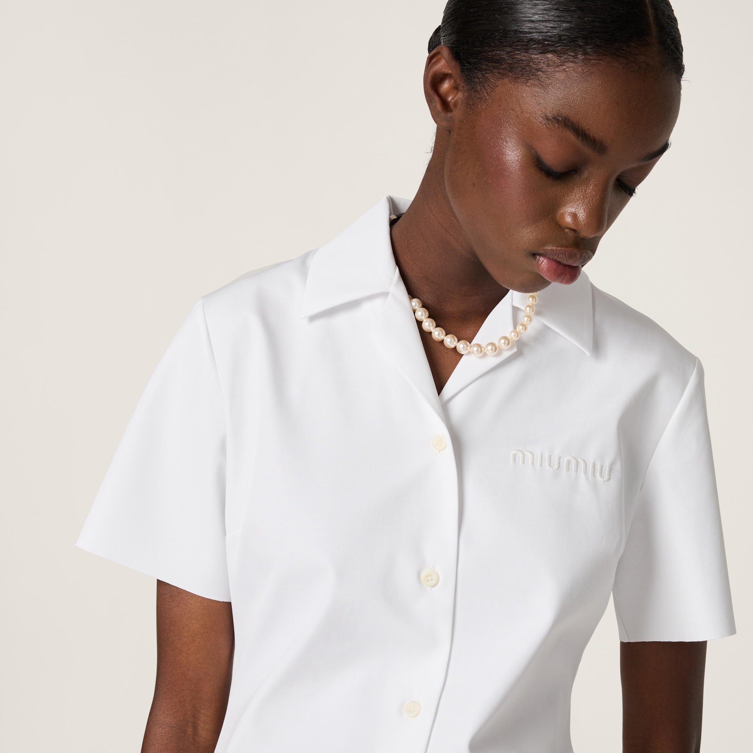 Miu Miu Poplin And Jersey Mini-dress In White