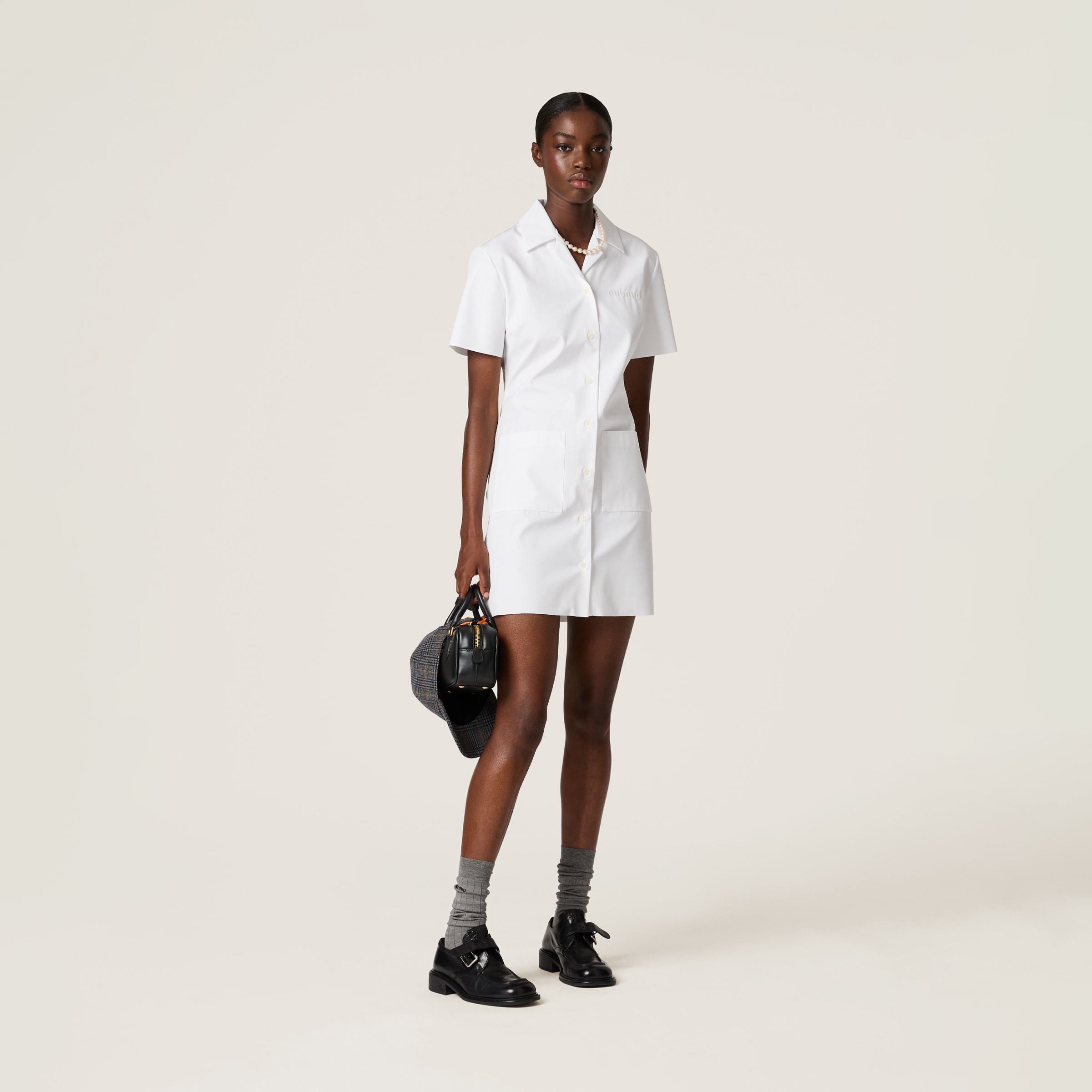 Miu Miu Poplin And Jersey Mini-dress In White
