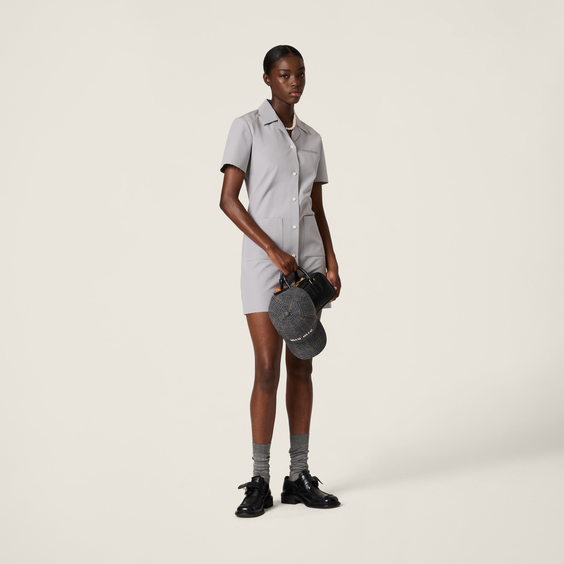 Granite Gray Poplin And Jersey Mini-dress | Miu Miu