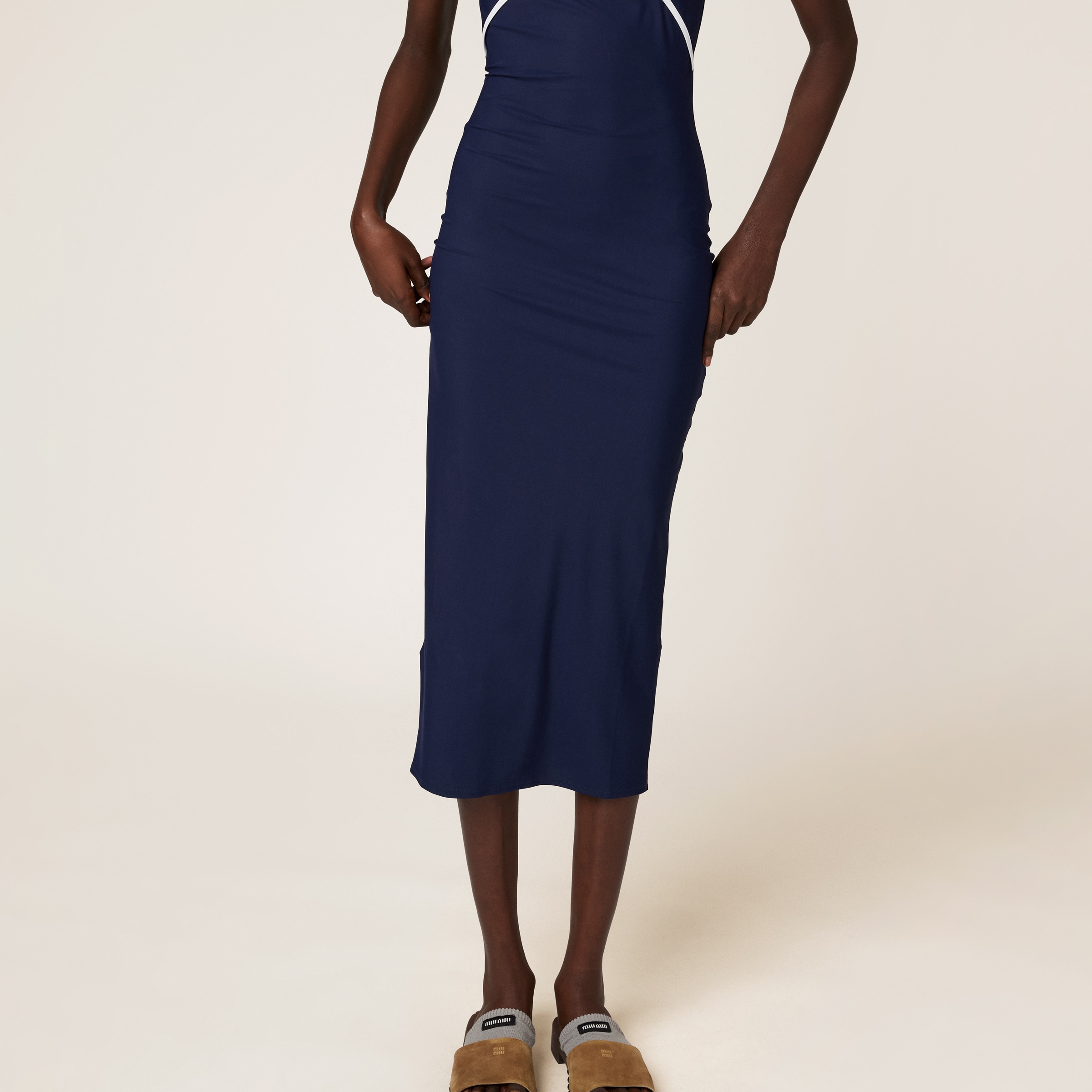 Blue/white Stretch Jersey Midi-dress | Miu Miu