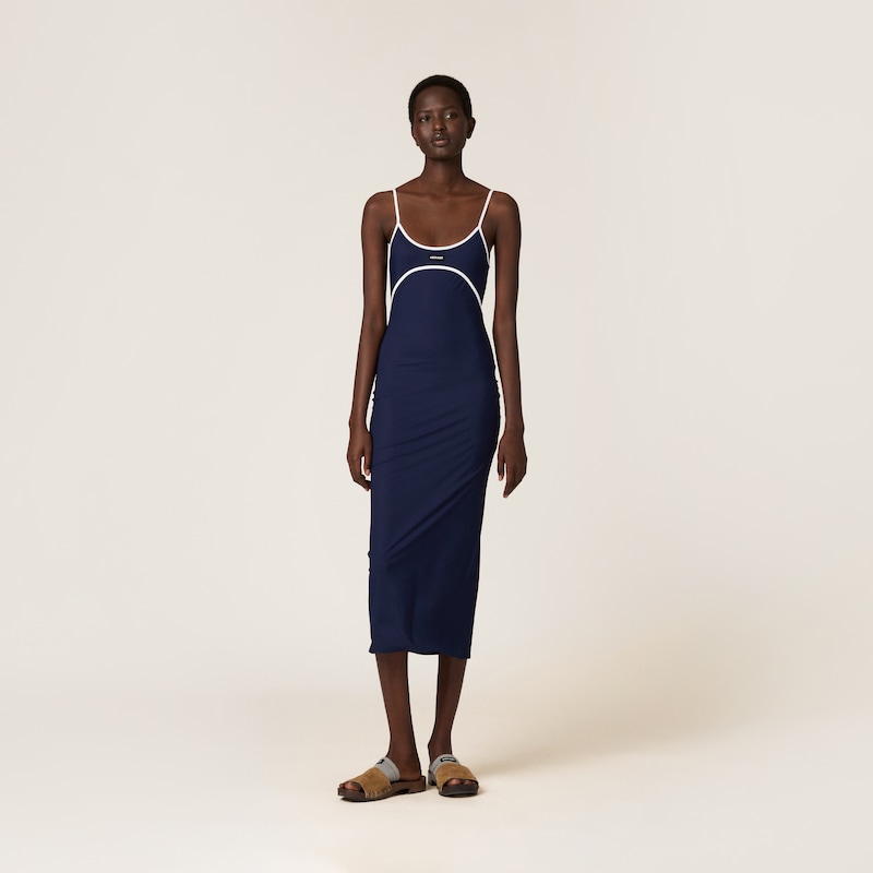 彈力平織布中長連衣裙