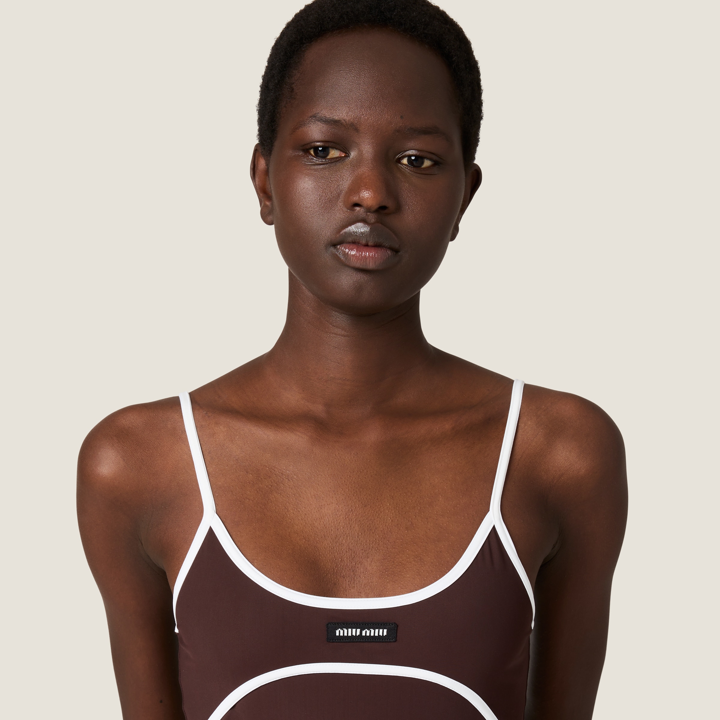 Ebony/white Stretch Jersey Midi-dress | Miu Miu
