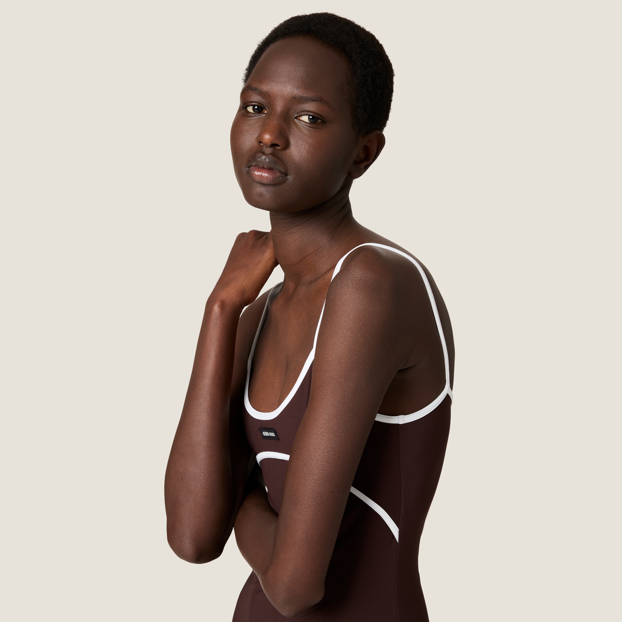 Ebony/white Stretch Jersey Midi-dress | Miu Miu