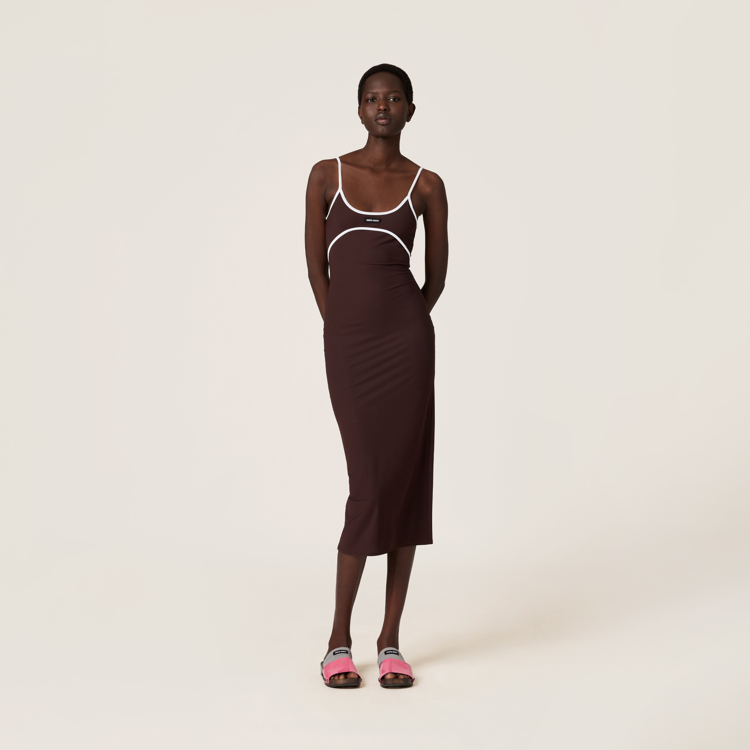 Ebony/white Stretch Jersey Midi-dress | Miu Miu