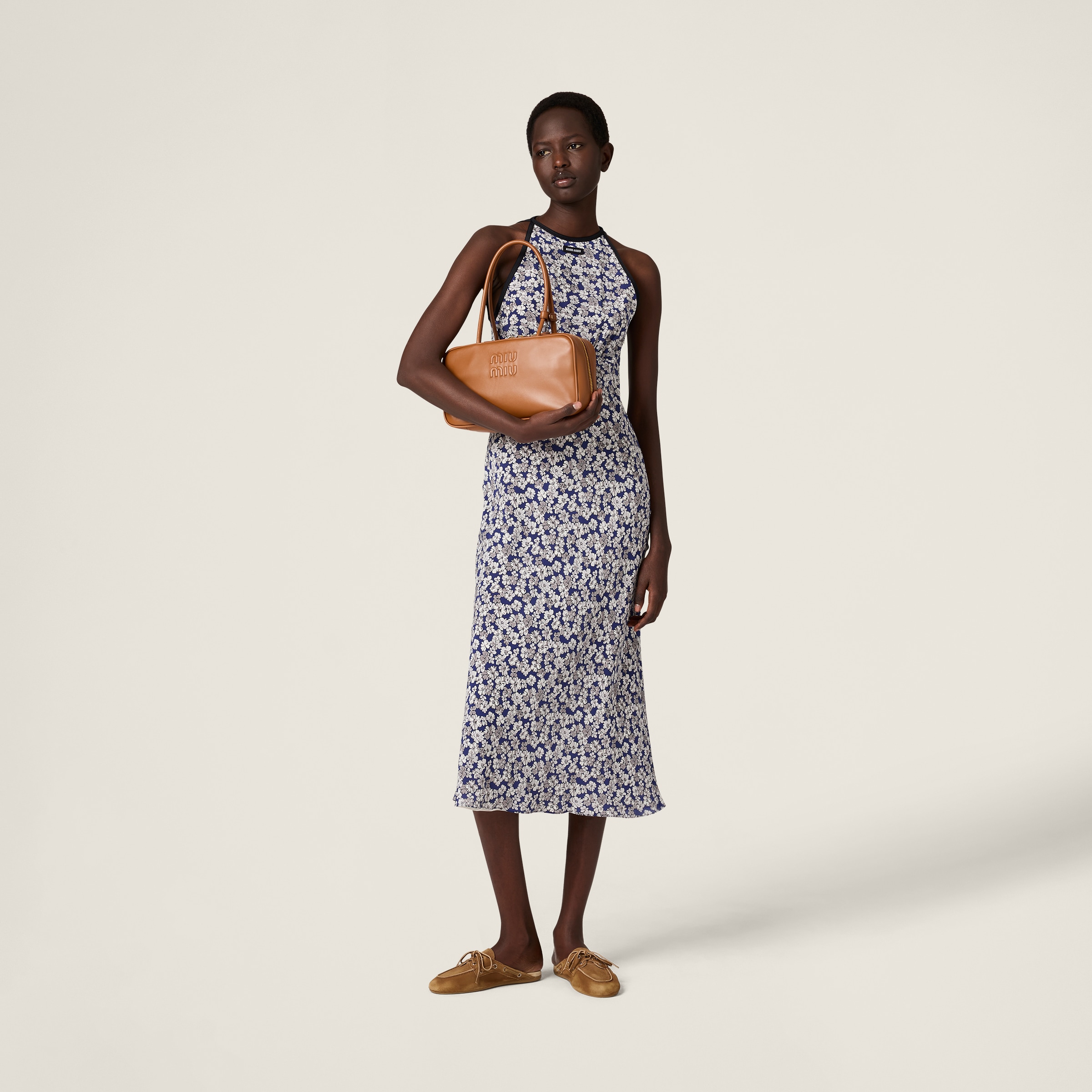 Blue/granite Gray Long Floral Print Crepe De Chine Dress Blue/granite Gray Long Floral Print Crepe De Chine Dress
