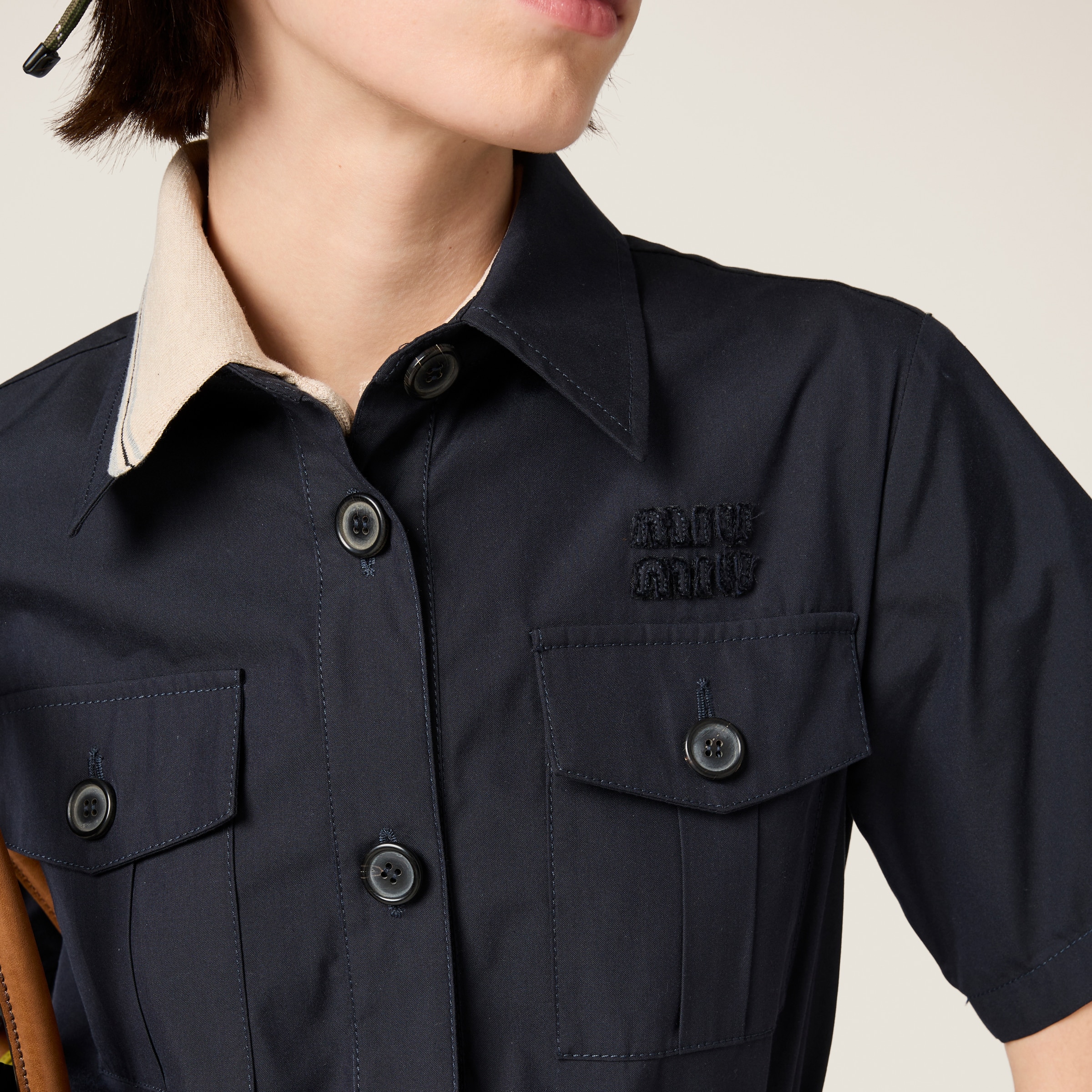 新作☆直営店 MiuMiu パナマコットン ドレス ワンピース MF5710 ネイビー パナマコットン ドレス | Miu Miu