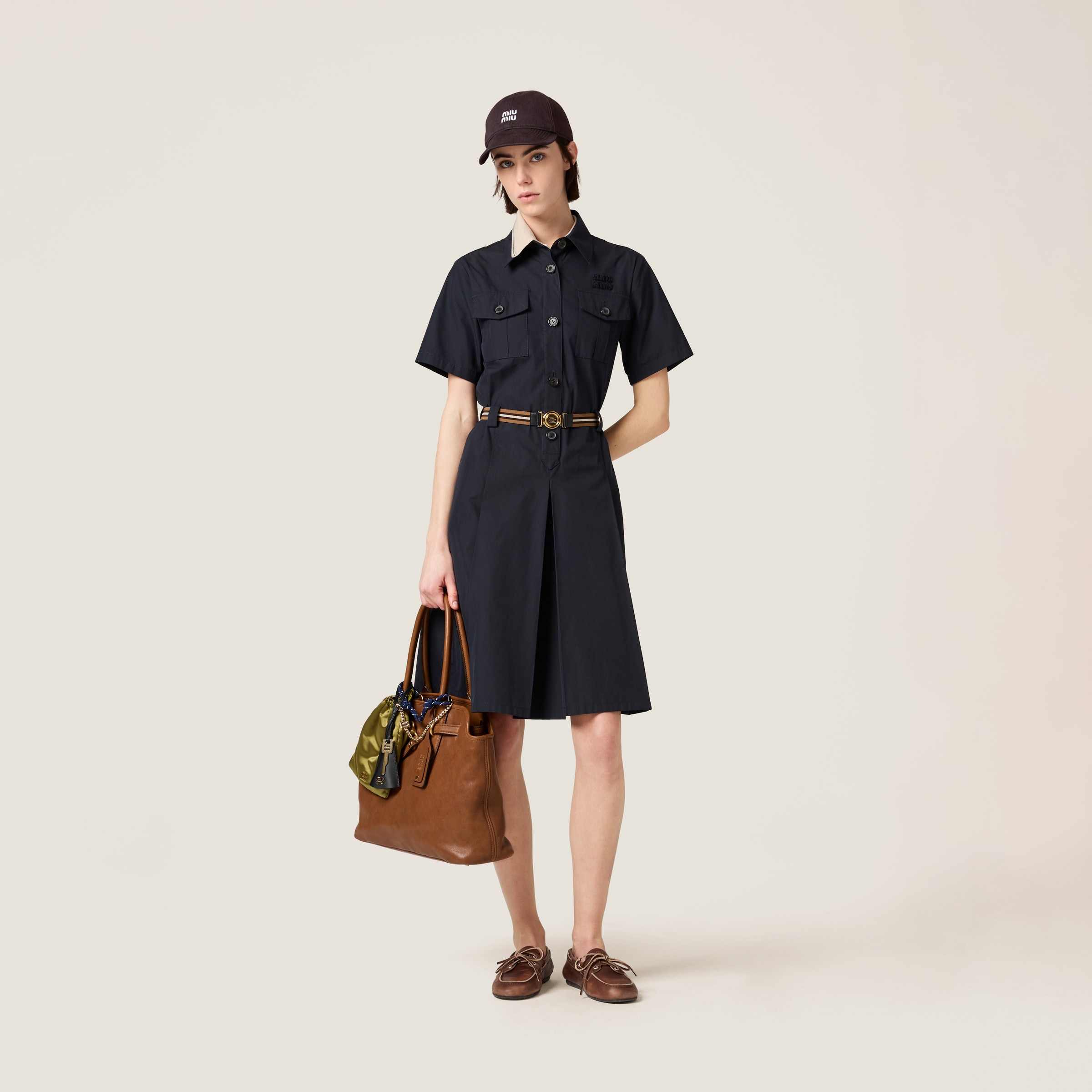 【MiuMiu】パナマコットンドレス ネイビー パナマコットン ドレス | Miu Miu