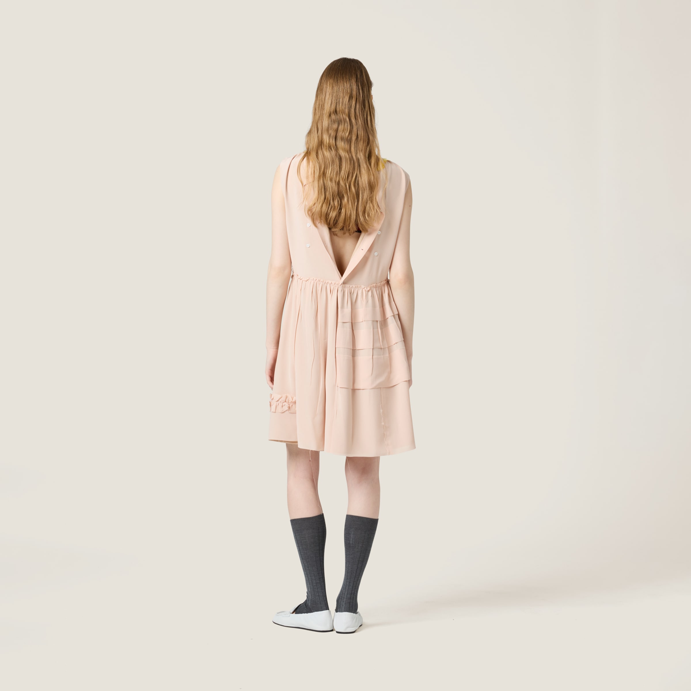 Miu Miu Embroidered Marocain Dress In Peach