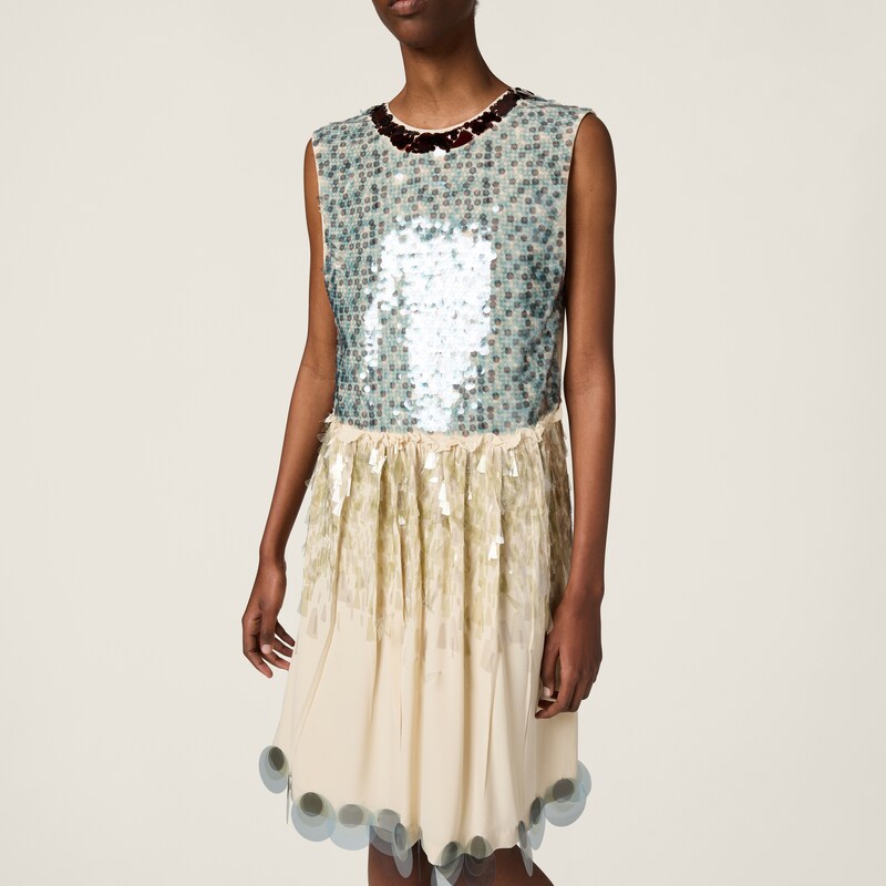 Embroidered marocain dress