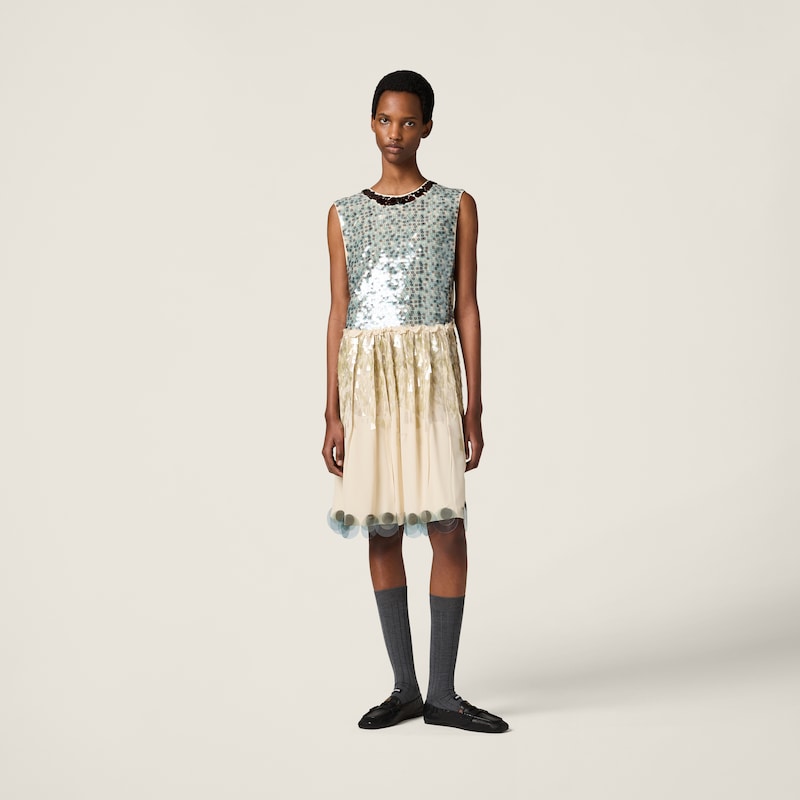 Embroidered marocain dress