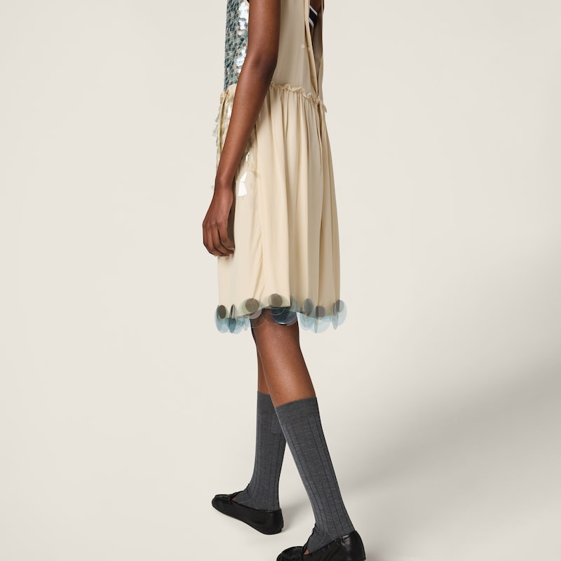 Embroidered marocain dress