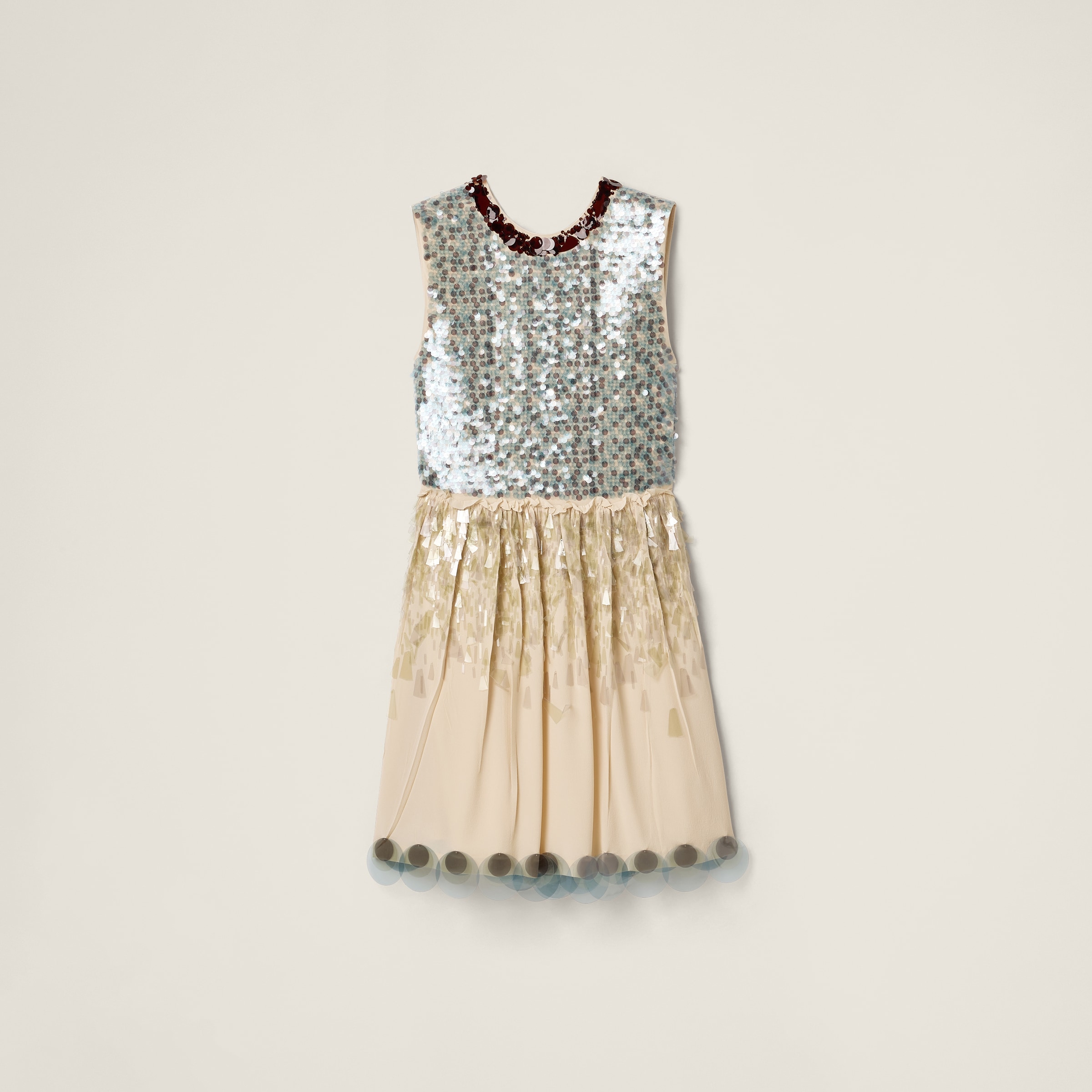 Miu Miu Embroidered Marocain Dress In Natural