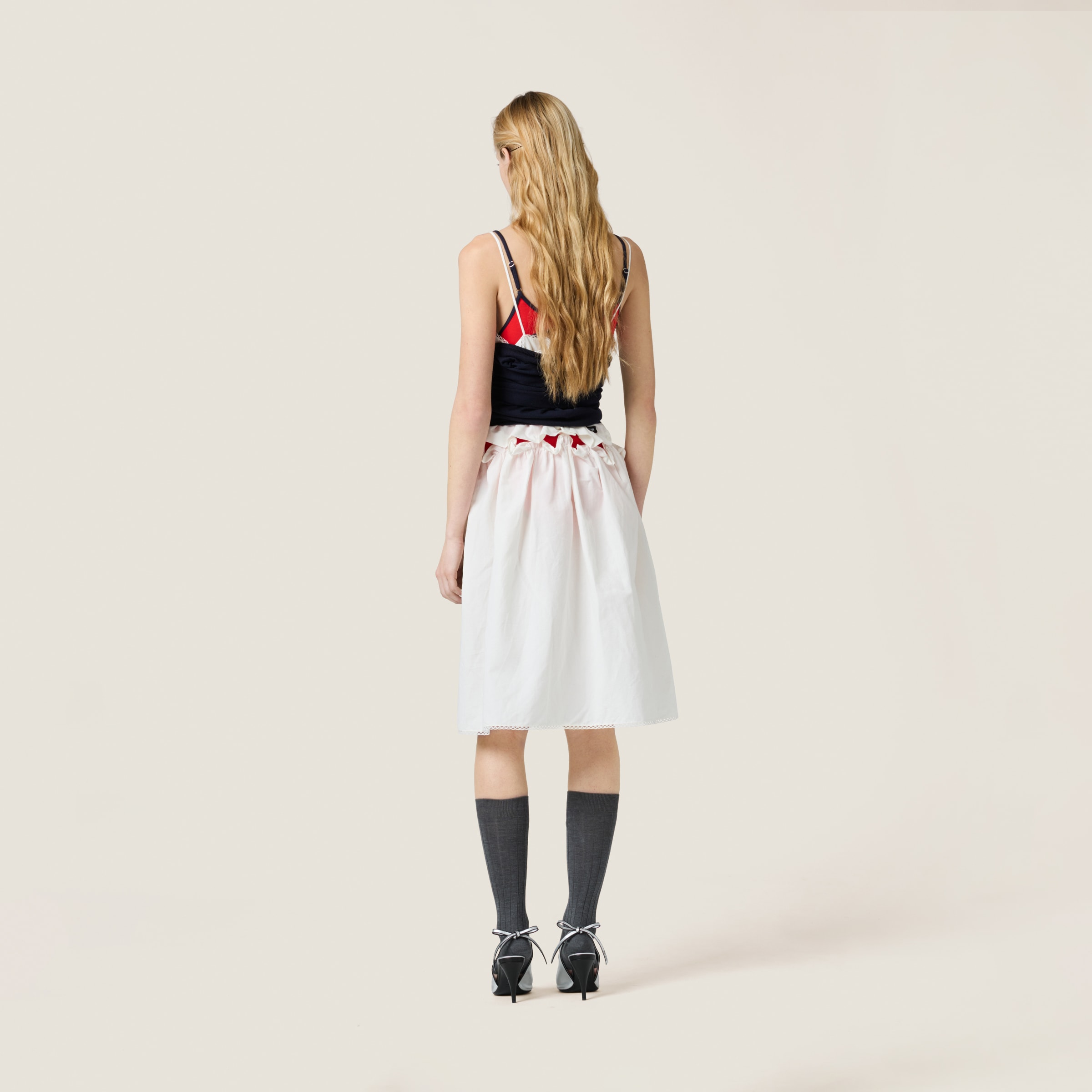 Miu Miu Flamed Poplin Dress In White