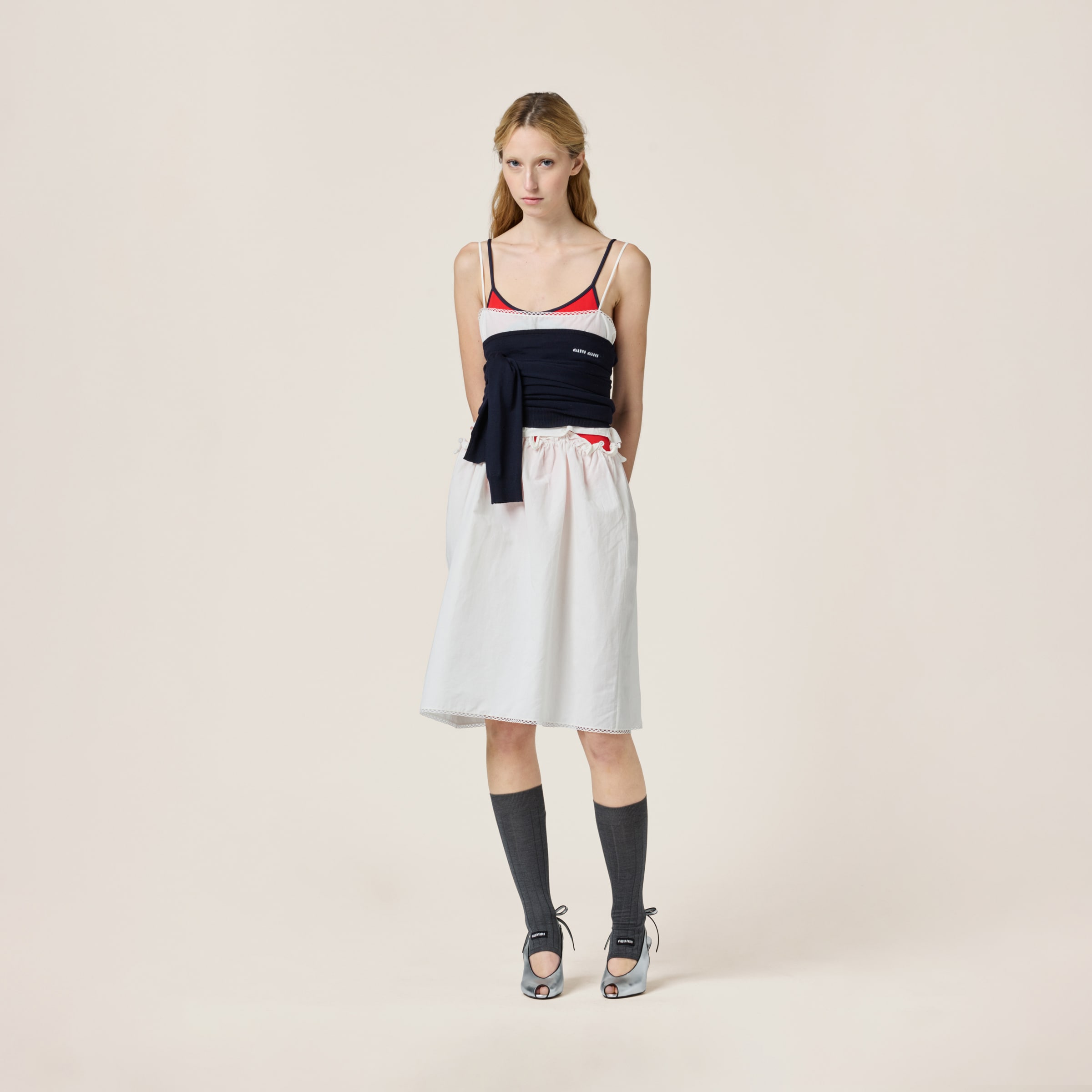 Miu Miu Flamed Poplin Dress In White