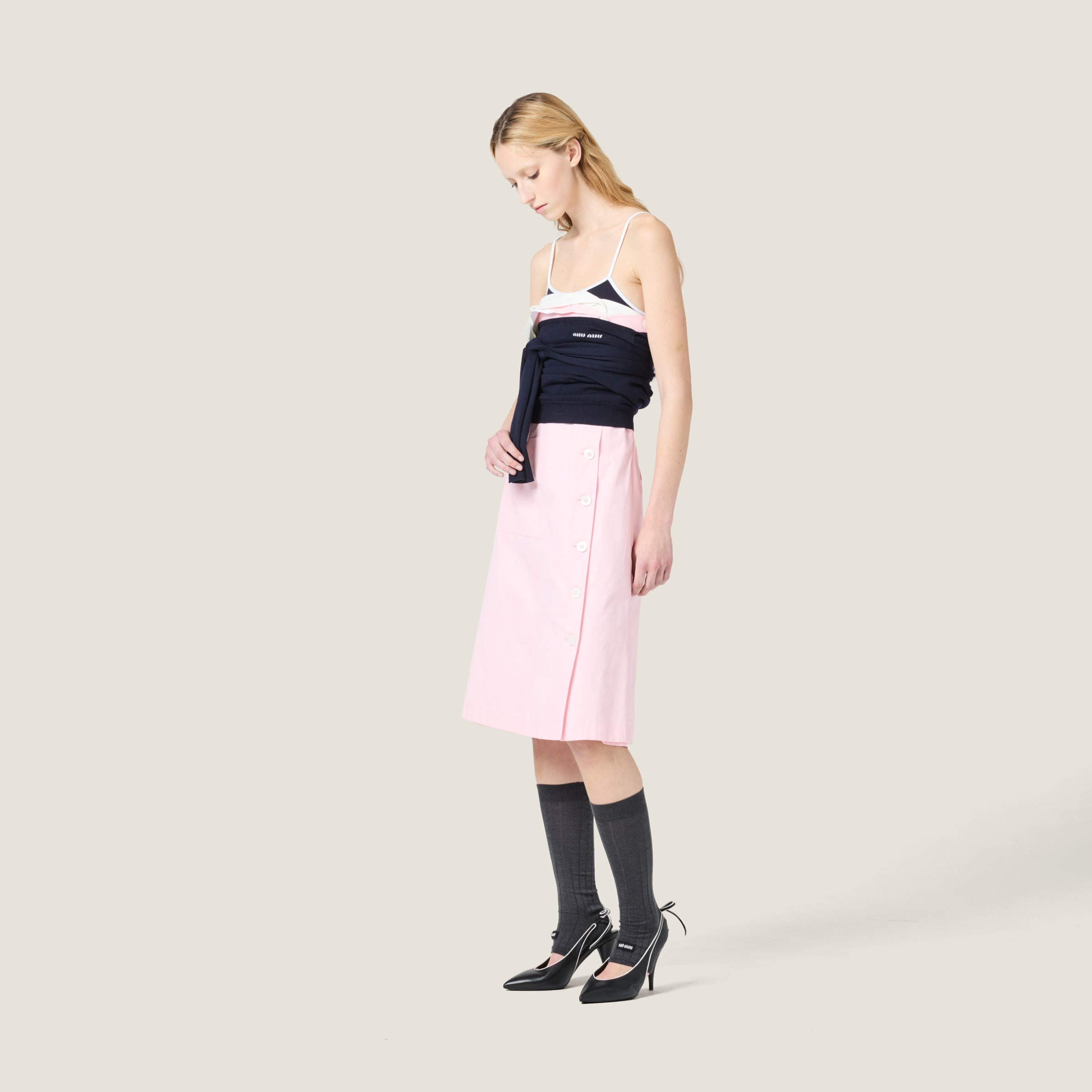 Miu Miu Poplin Dress In Alabaster Pink