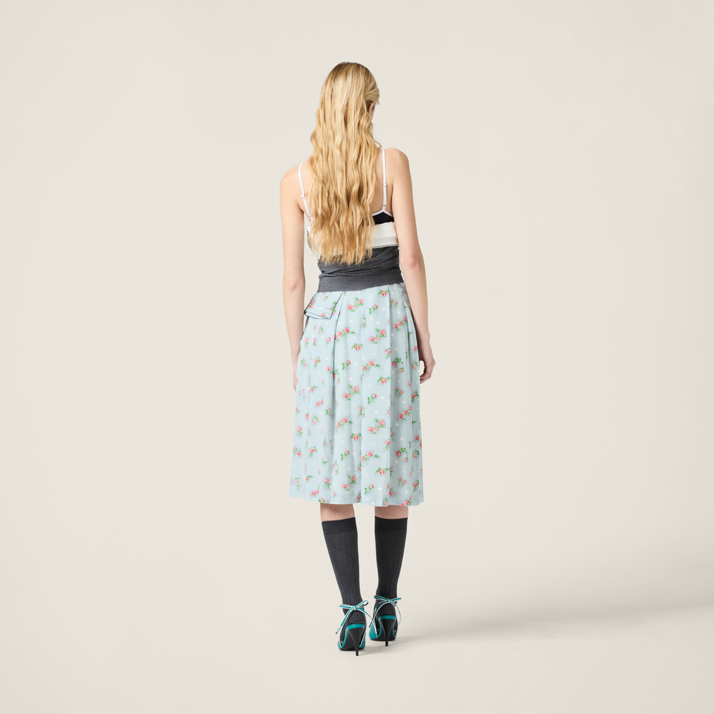 Miu Miu Print Dress In Icy White/peach