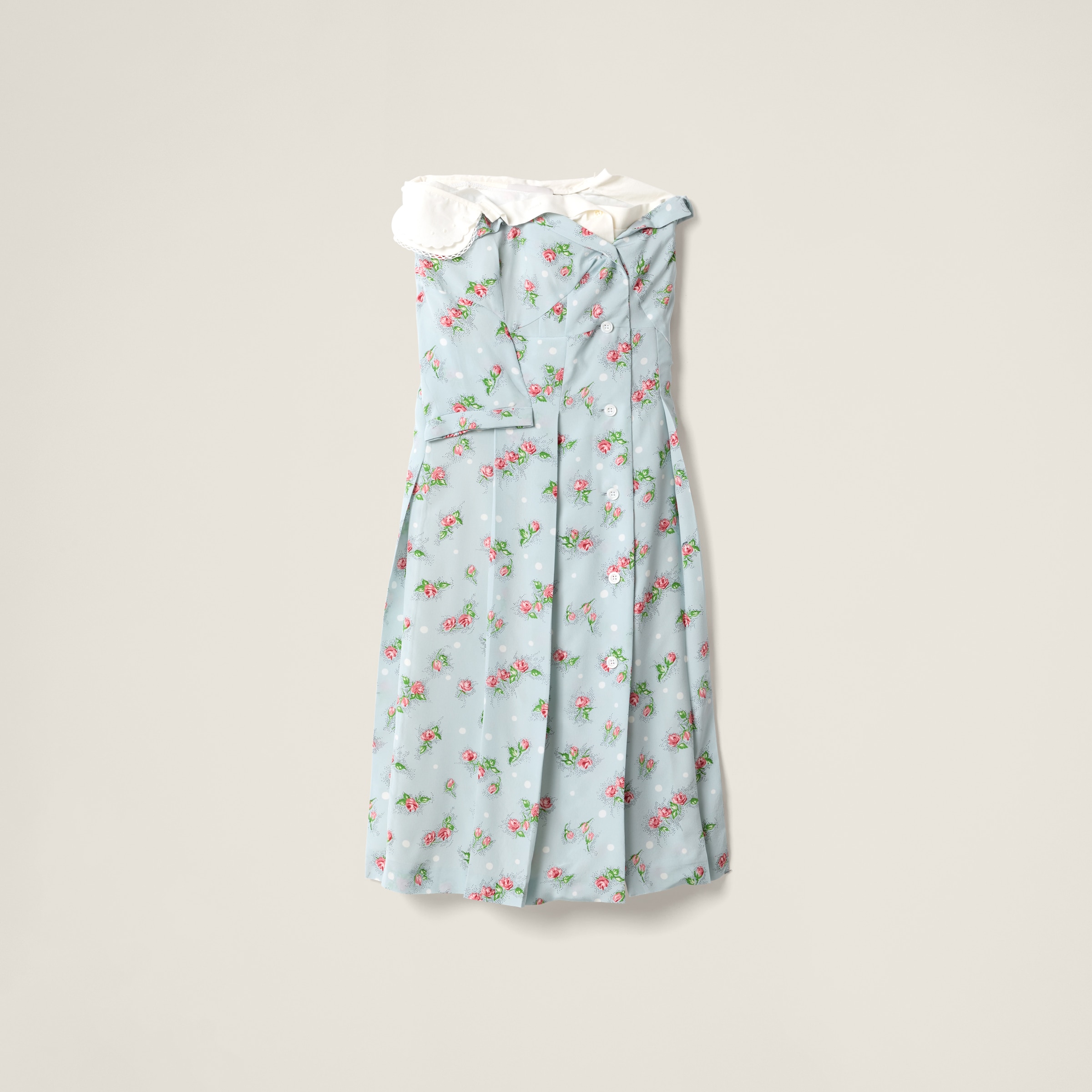 Miu Miu Printed Marocain Dress In Icy White/peach