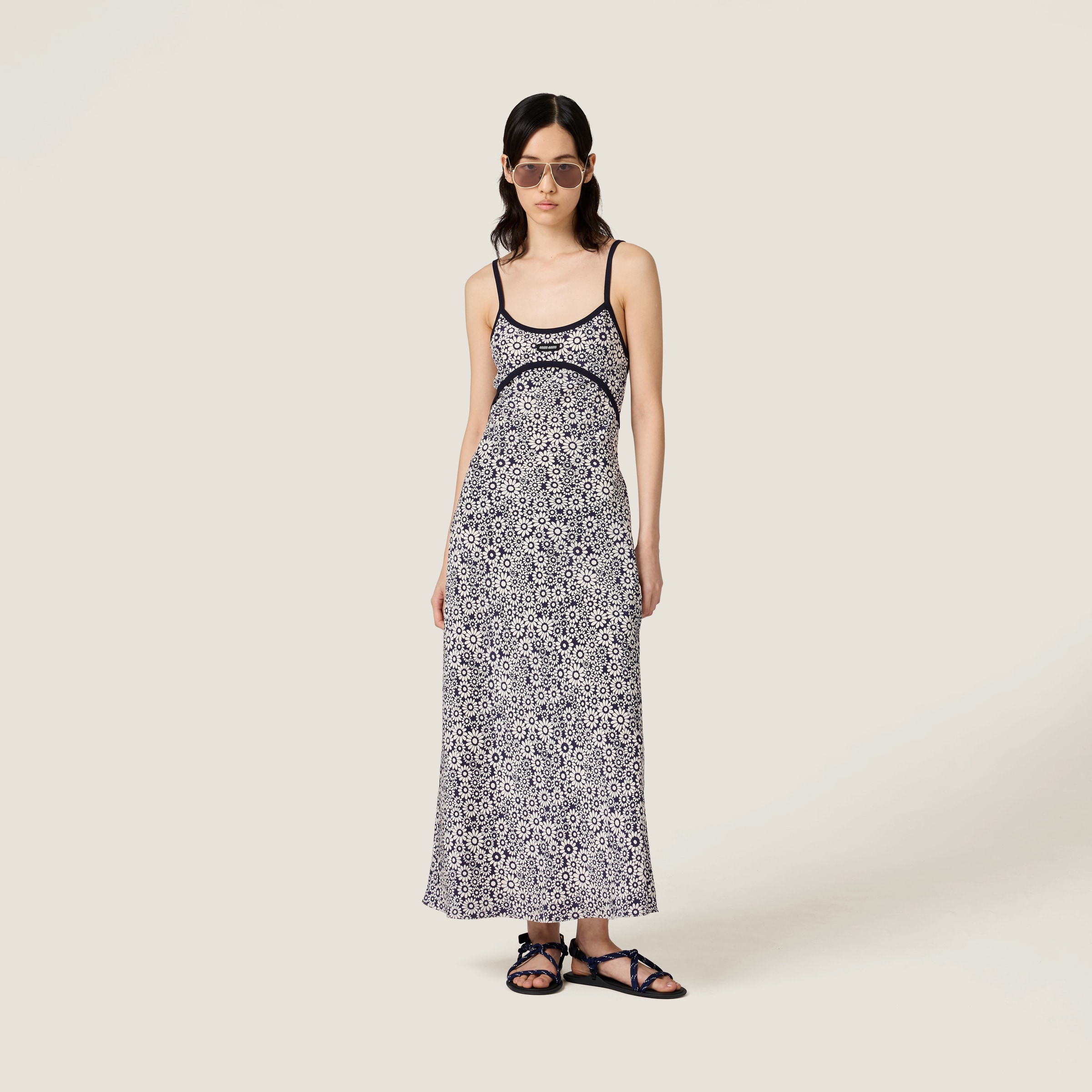 Miu Miu Floral Print Maxi Dress With Spaghetti Straps In Multi