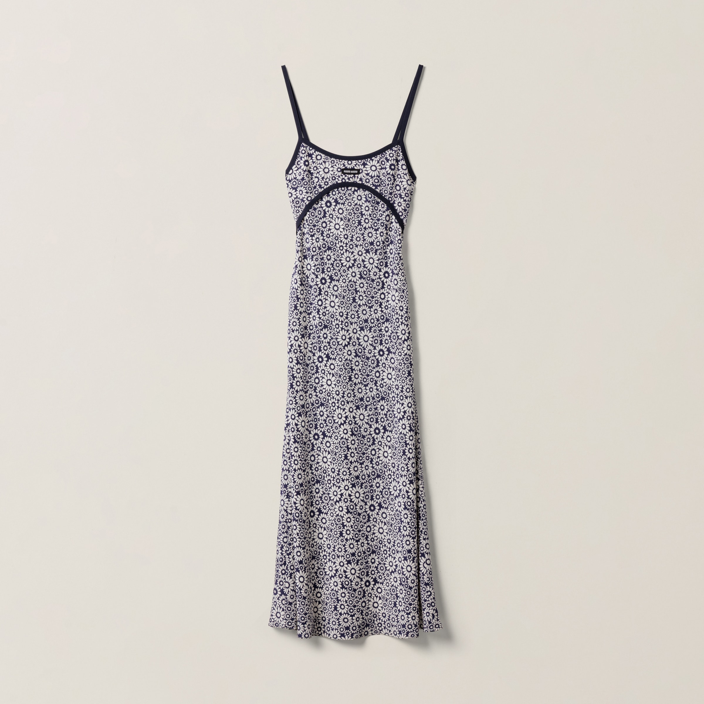 Miu Miu Long Floral Print Crepe De Chine Dress