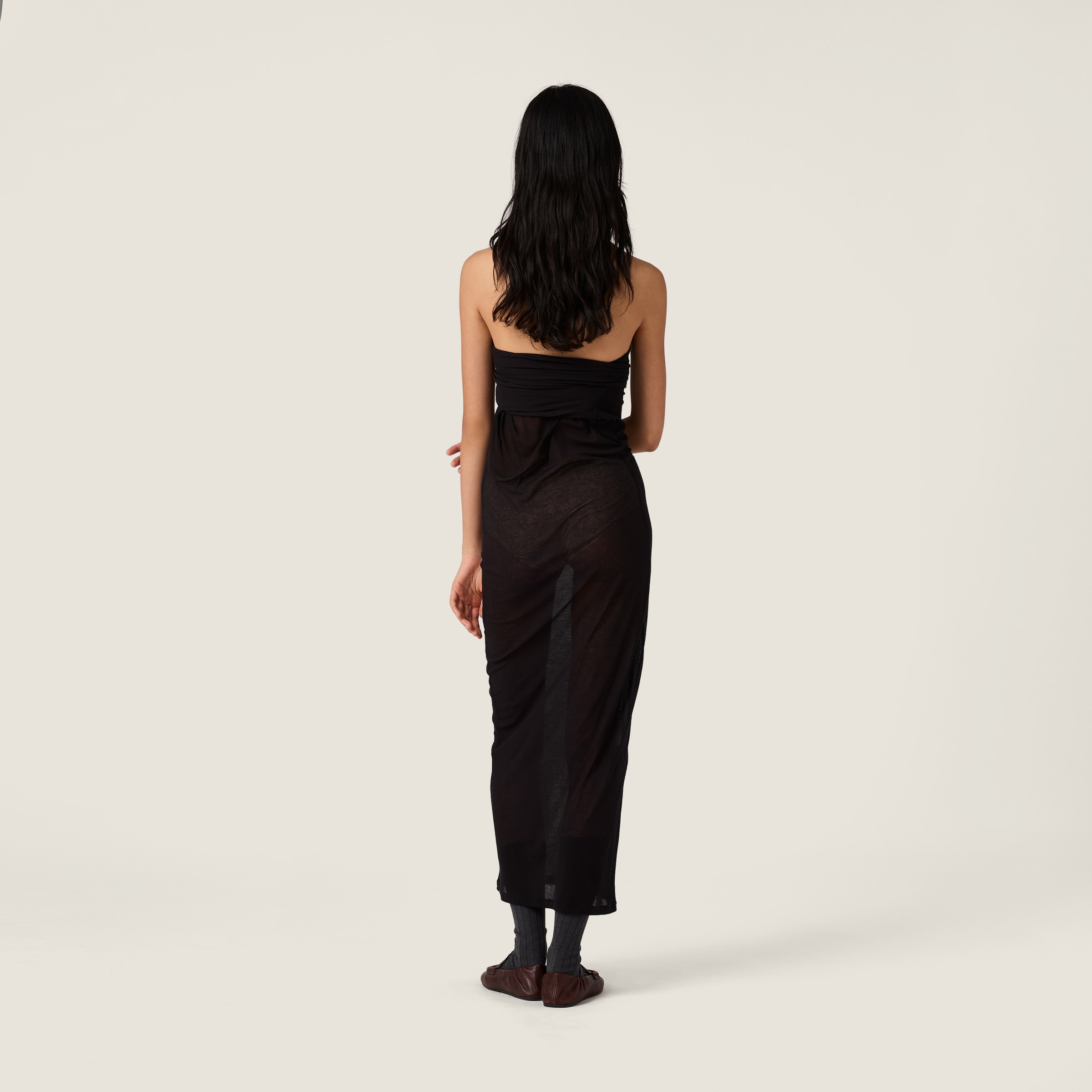 Black Long Ribbed Knit Jersey Dress | Miu Miu
