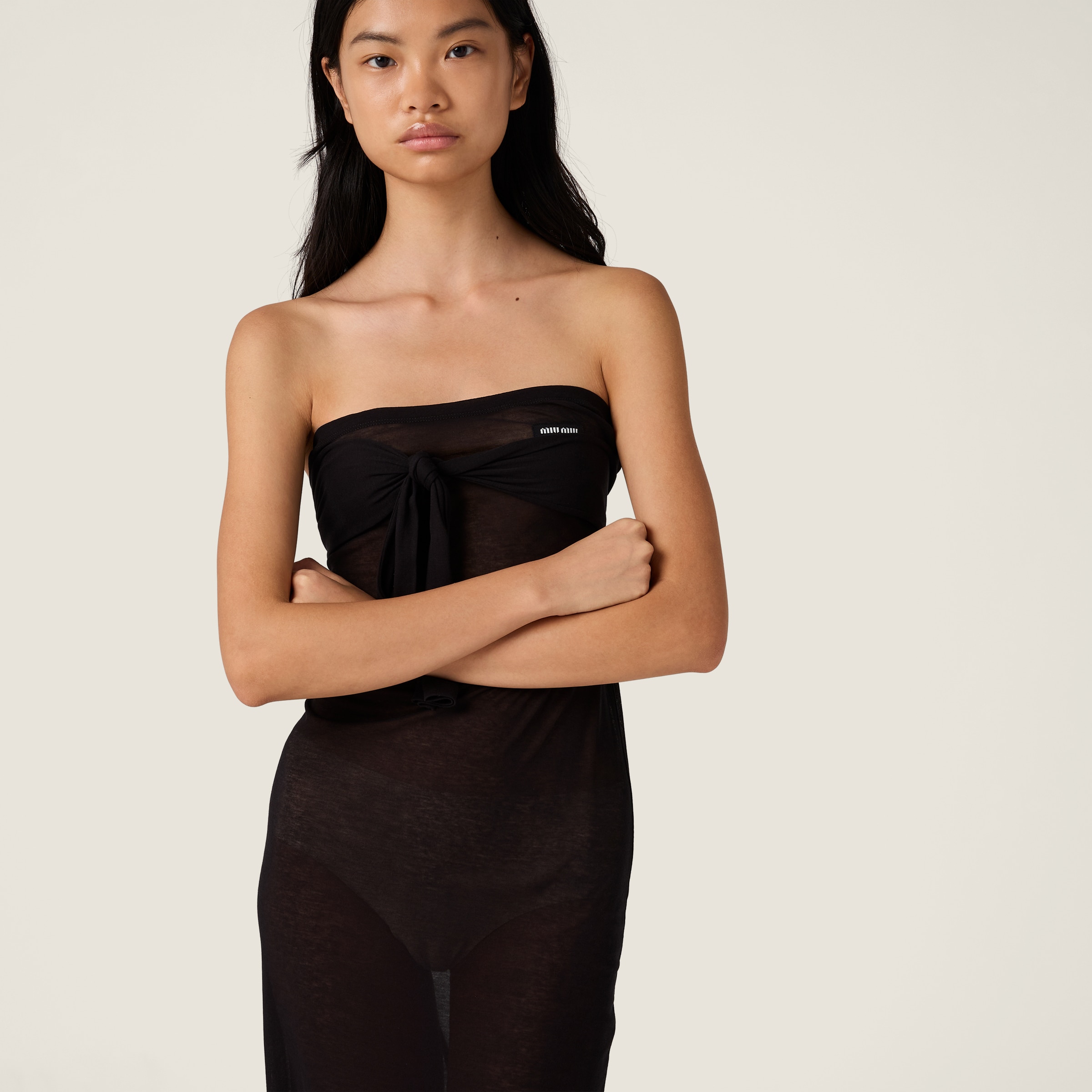 Black Long Ribbed Knit Jersey Dress | Miu Miu