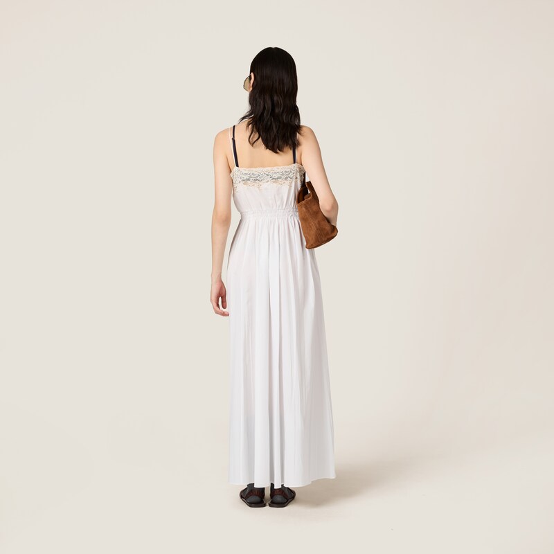 ポプリンとレースのミディドレス