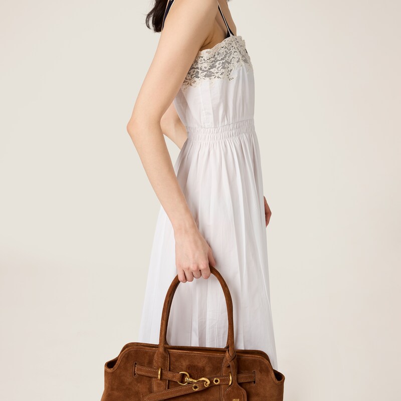 ポプリンとレースのミディドレス