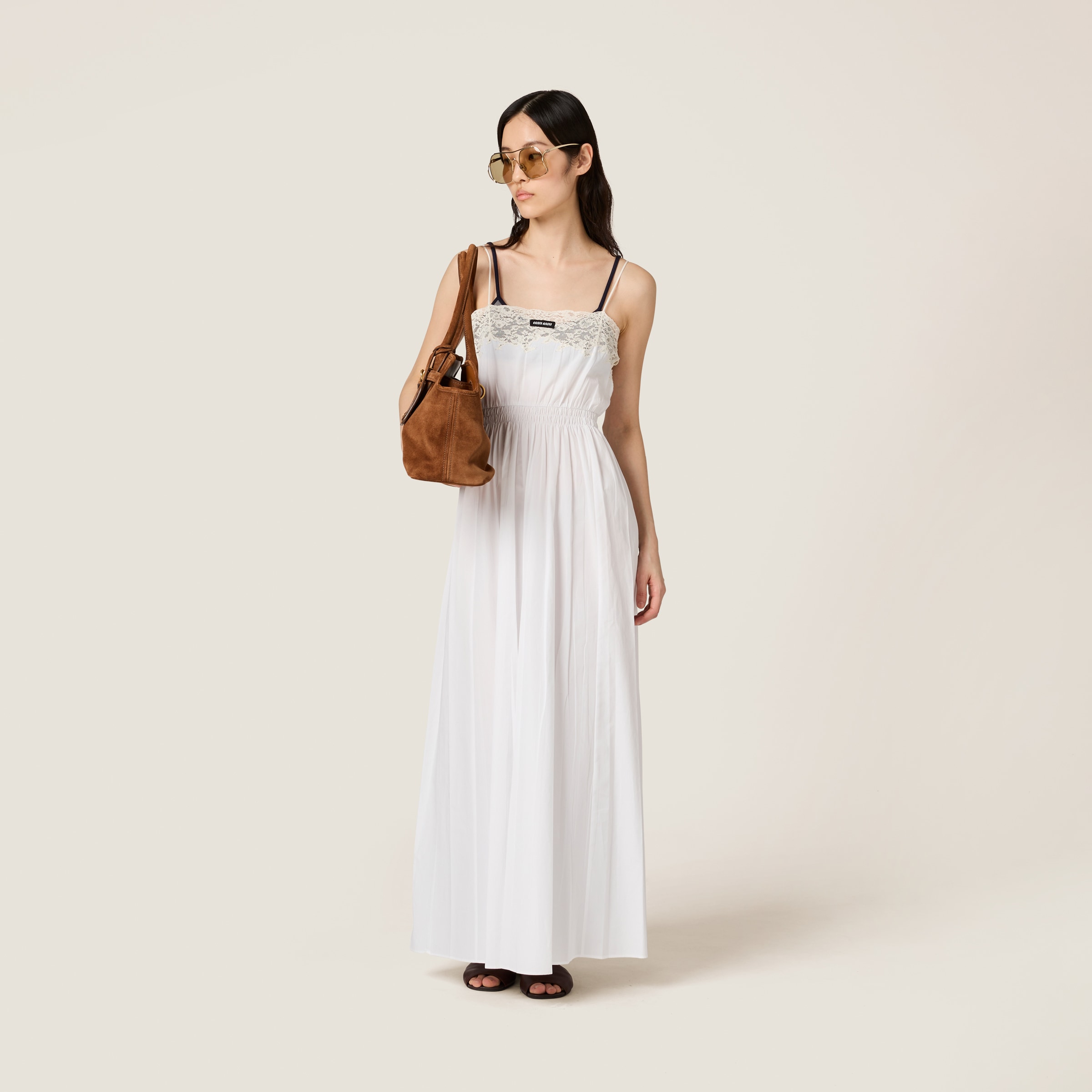 Miu Miu Poplin And Lace Midi-dress