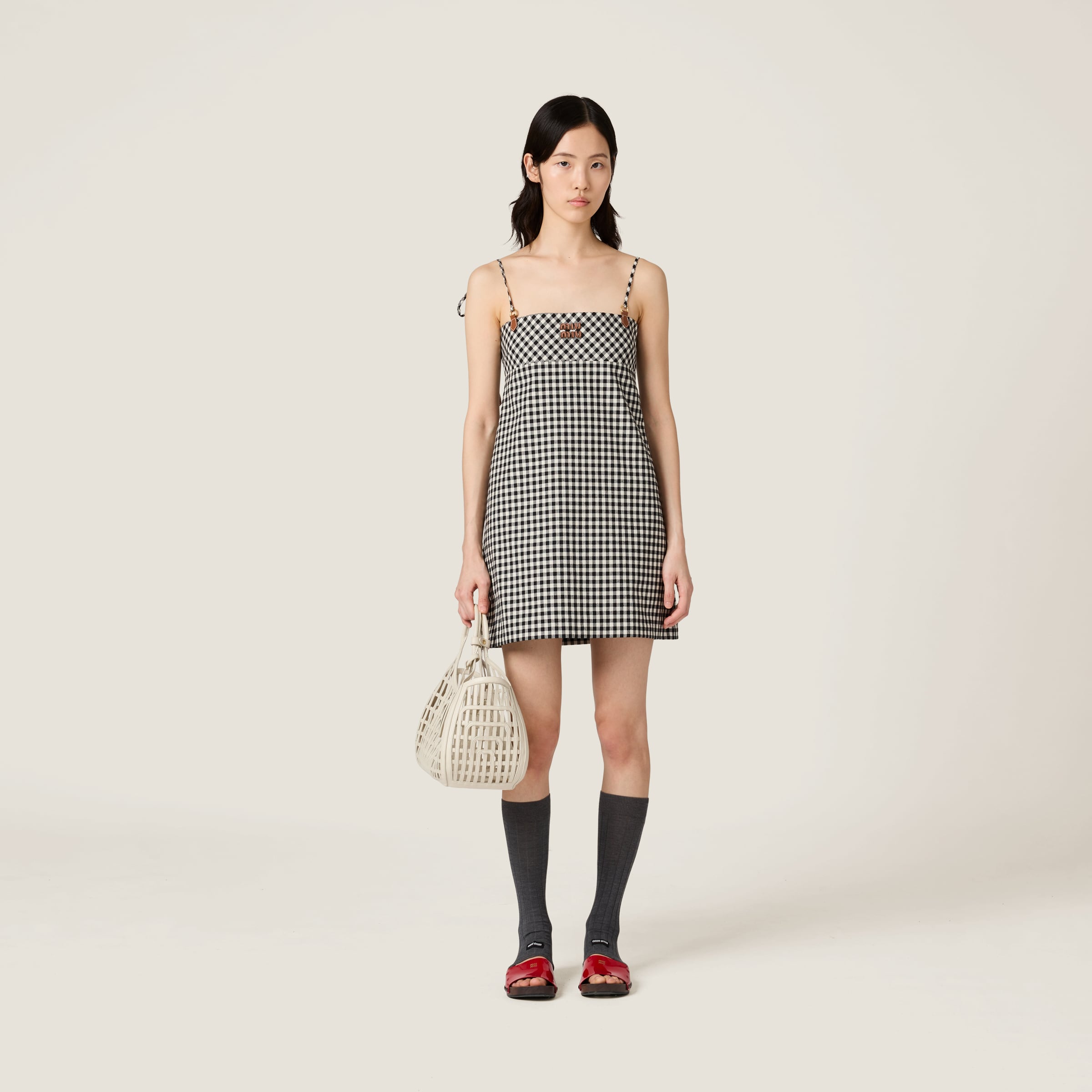 White/black Gingham Check Mini-dress | Miu Miu
