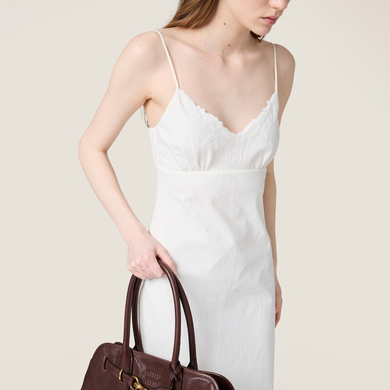 Embroidered slubbed canvas maxi-dress