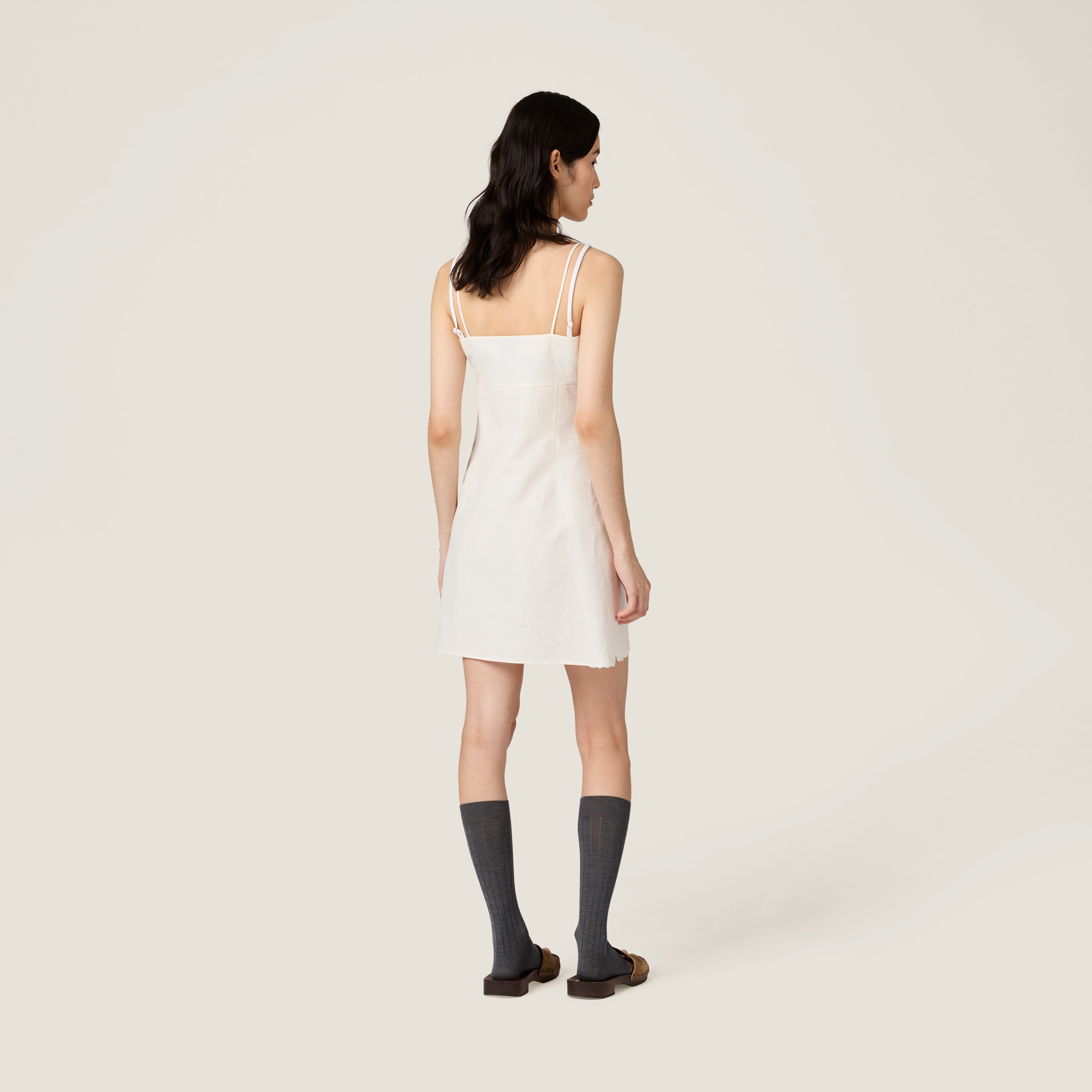 Miu Miu Embroidered Slubbed Canvas Mini-dress
